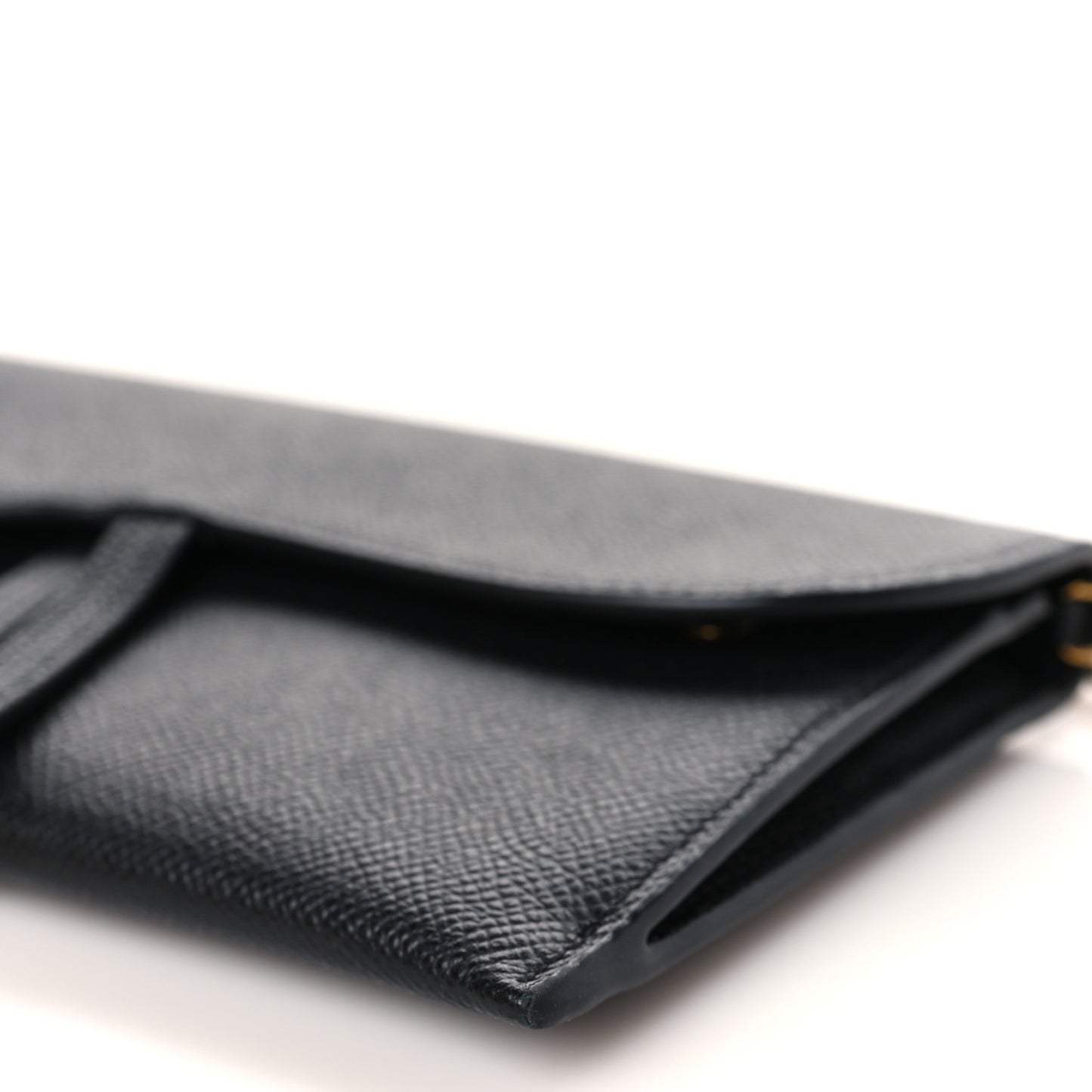 Grained Calfskin Saddle Chain Wallet Pouch Black