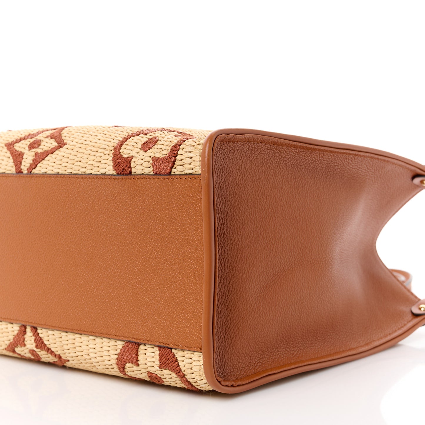 Raffia Calfskin Monogram Giant Onthego MM Tan