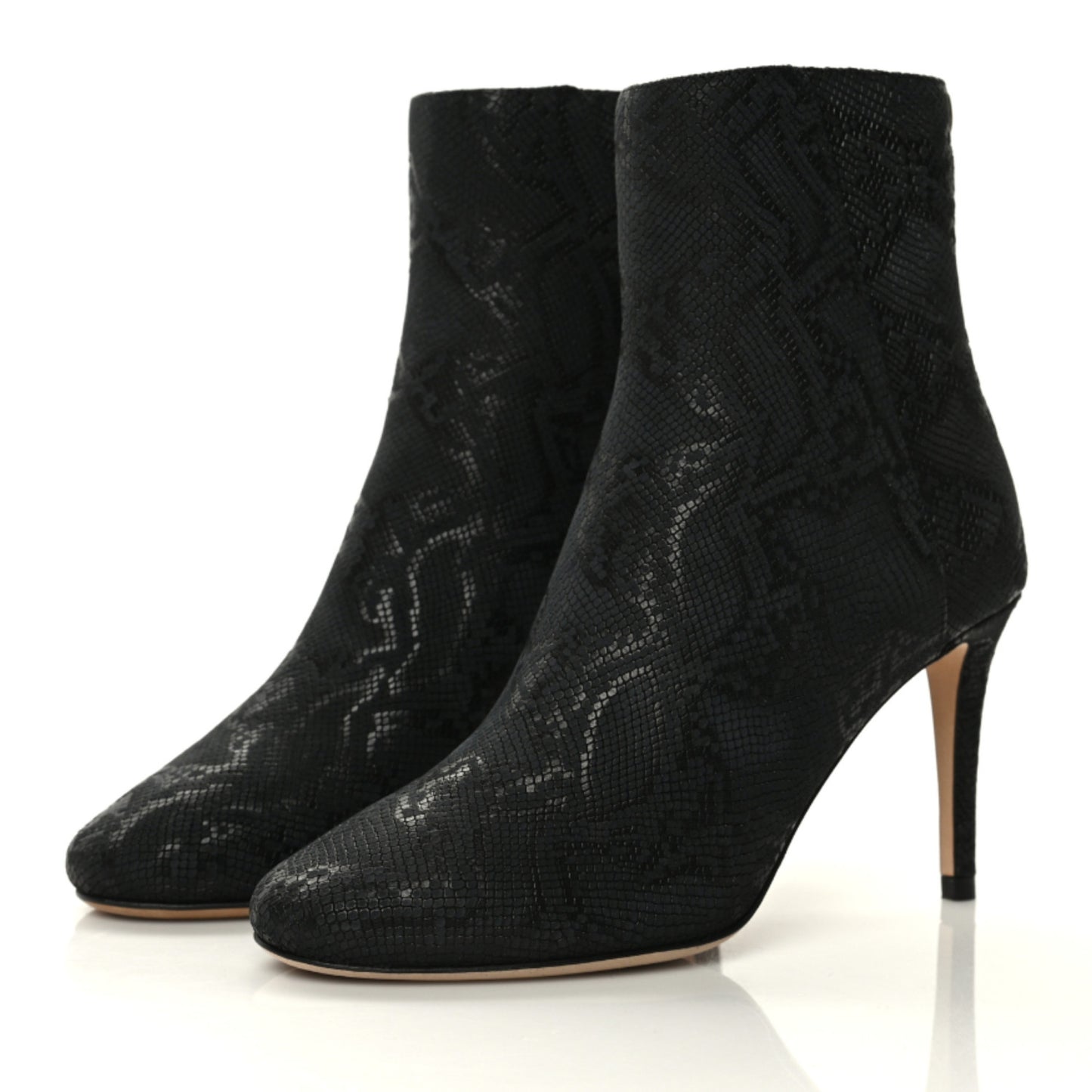 Snakeskin Printed Ankle Boots 35 Black