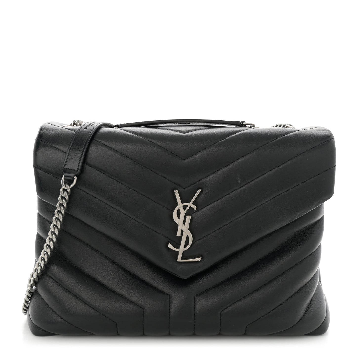 Calfskin Y Quilted Monogram Medium Loulou Chain Satchel Black