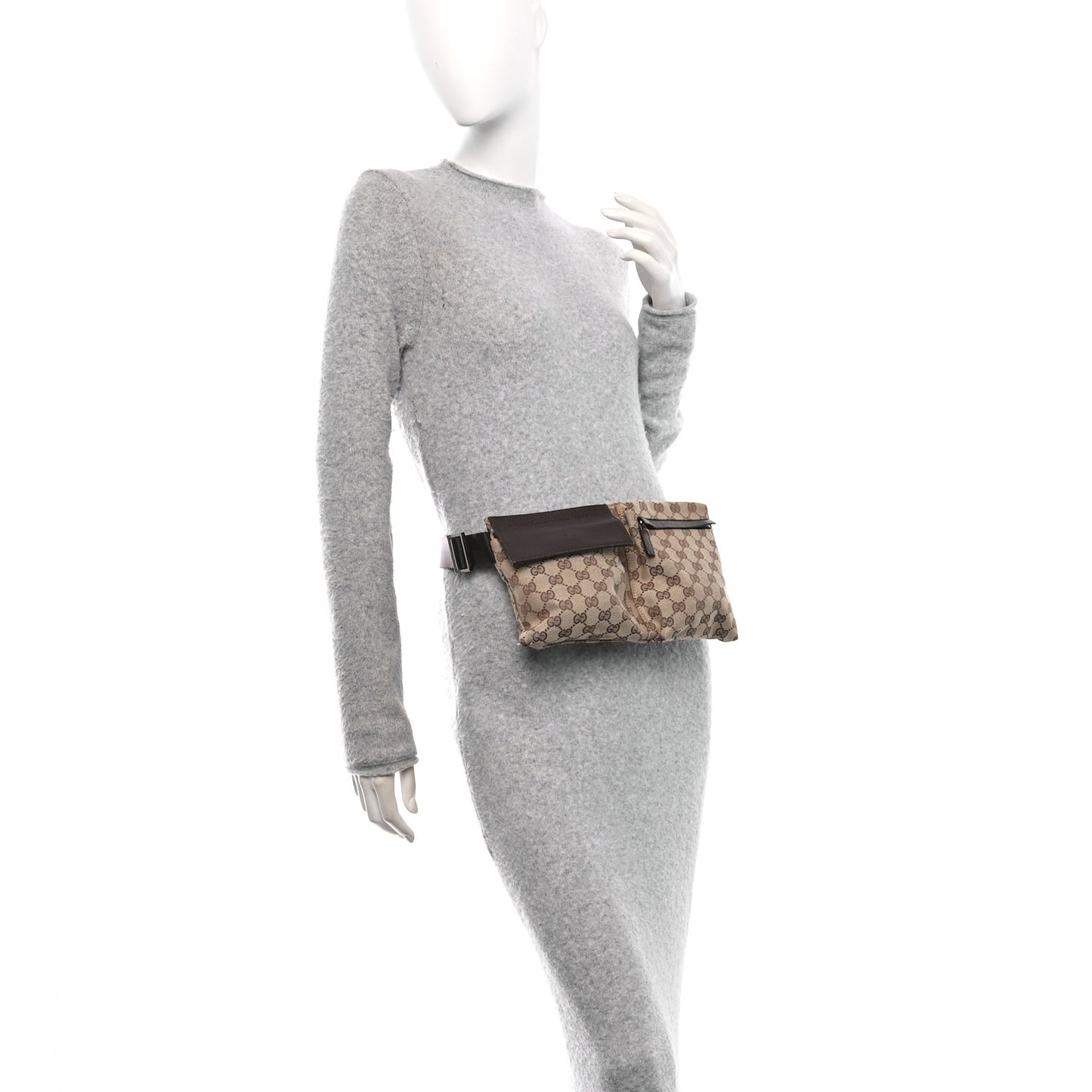 GG Monogram Double Pocket Belt Bag Dark Brown