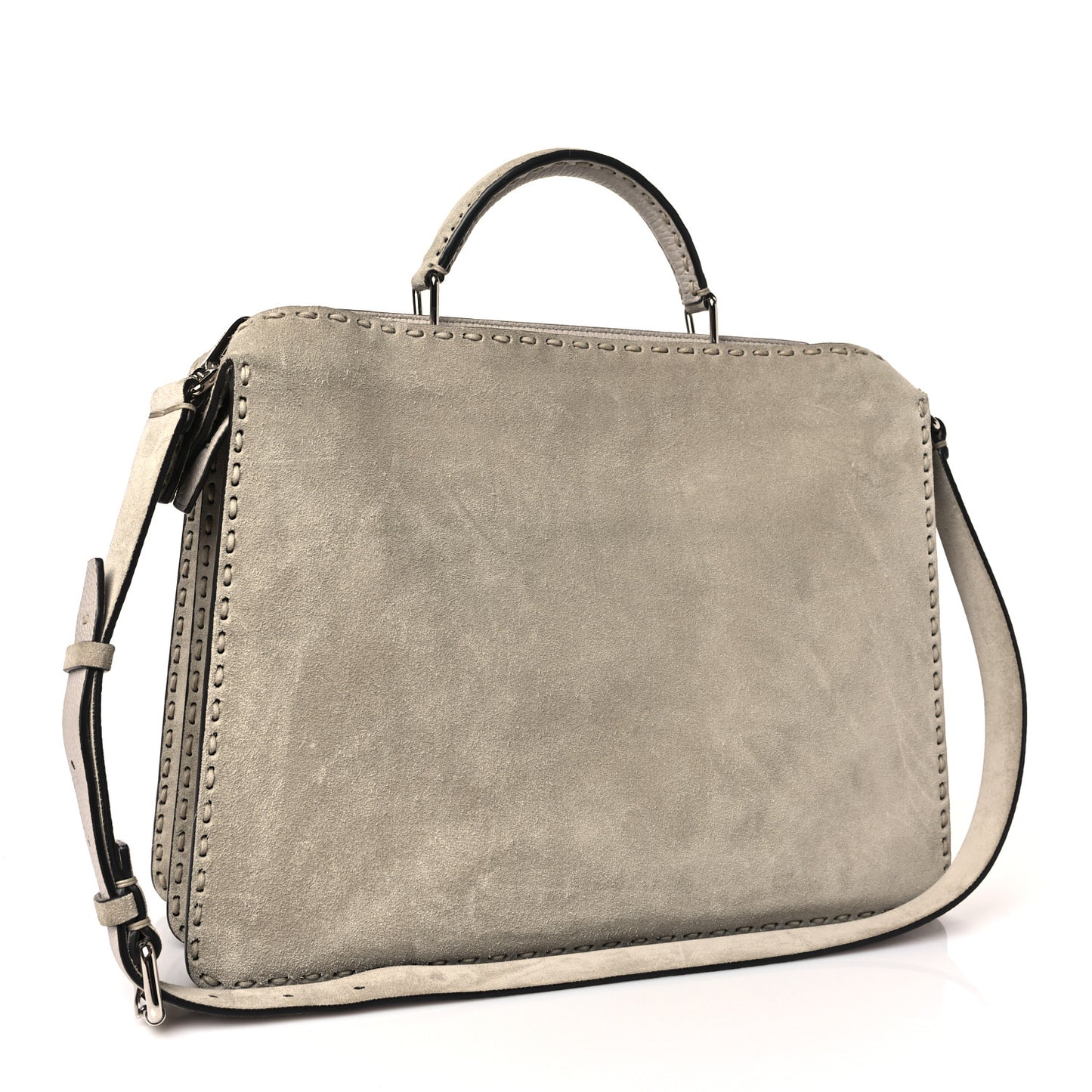 Suede Medium Peekaboo I See U Satchel Dove Grey