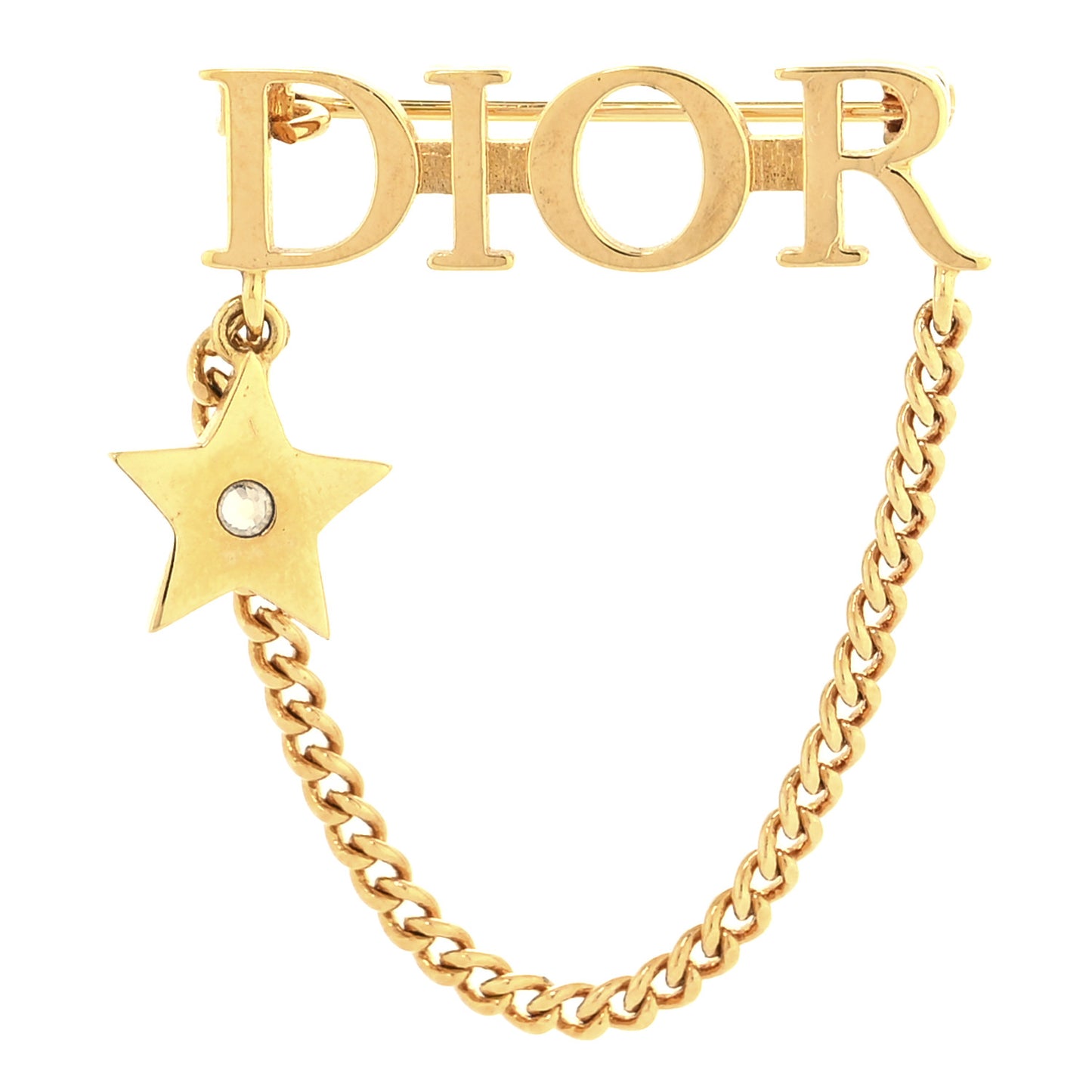 Metal Crystal Logo Dio(r)evolution Chain Brooch Gold