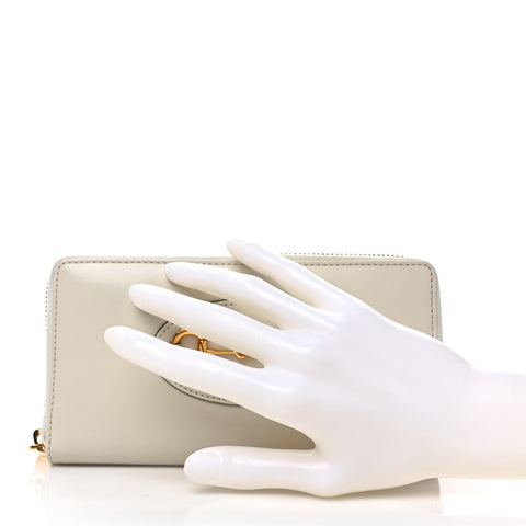 Boarded Plutone Calfskin Horsebit 1955 Zip Around Wallet Mystic White