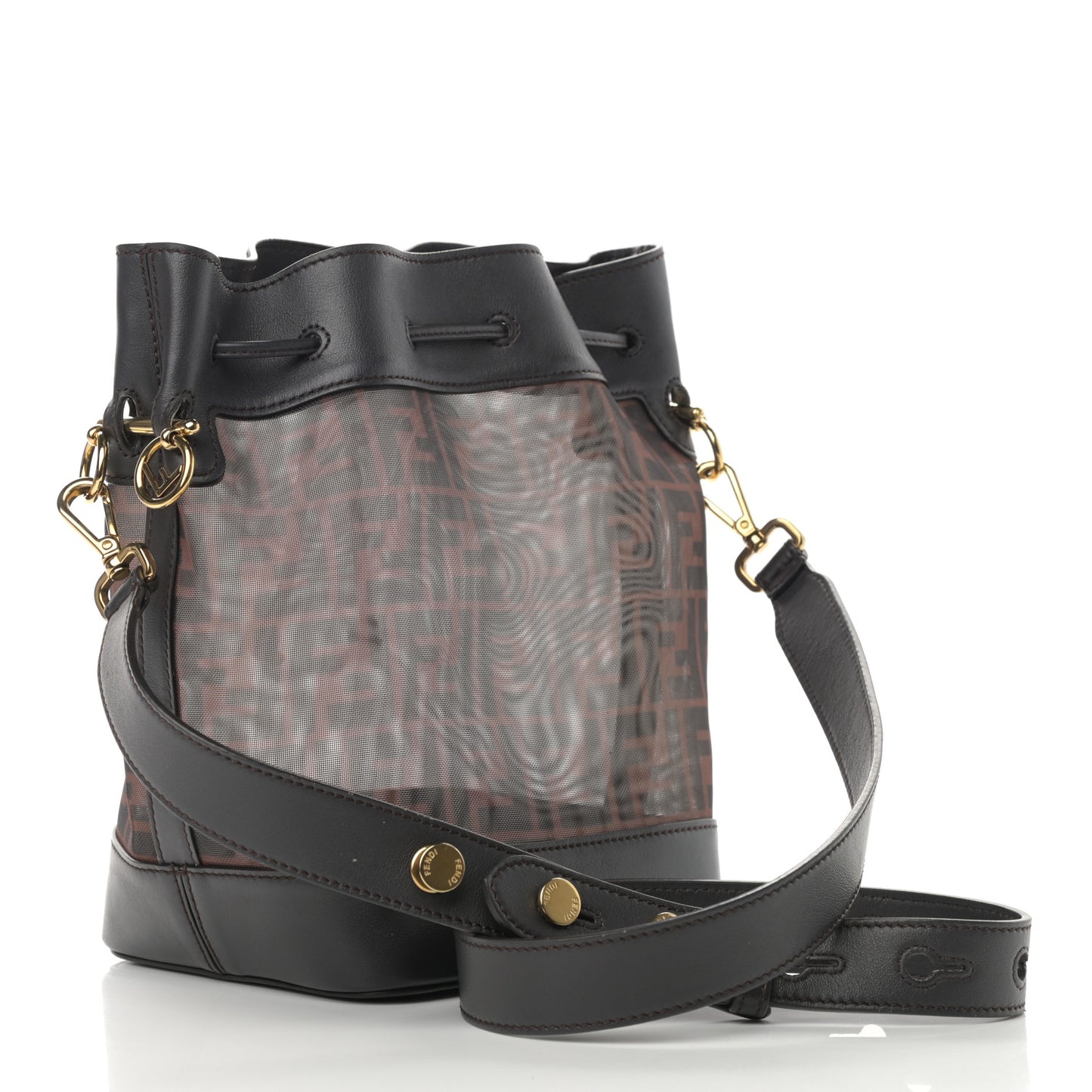 Mesh Vitello Grace F is Fendi FF 1974 Grande Mon Tresor Bucket Bag Marrone Black Ebano