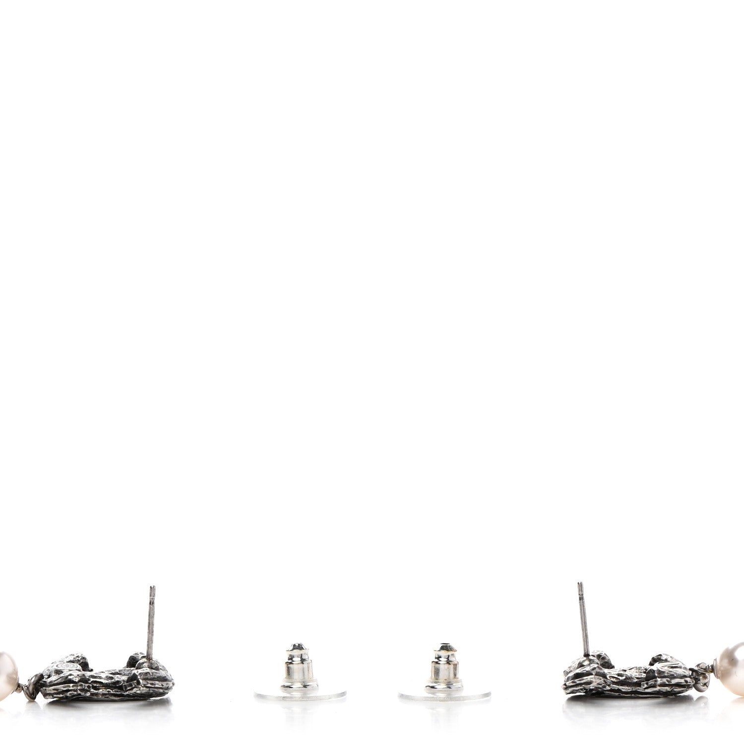 Chanel Ruthenium Crystal Pearl CC Drop Earrings 3 of 5