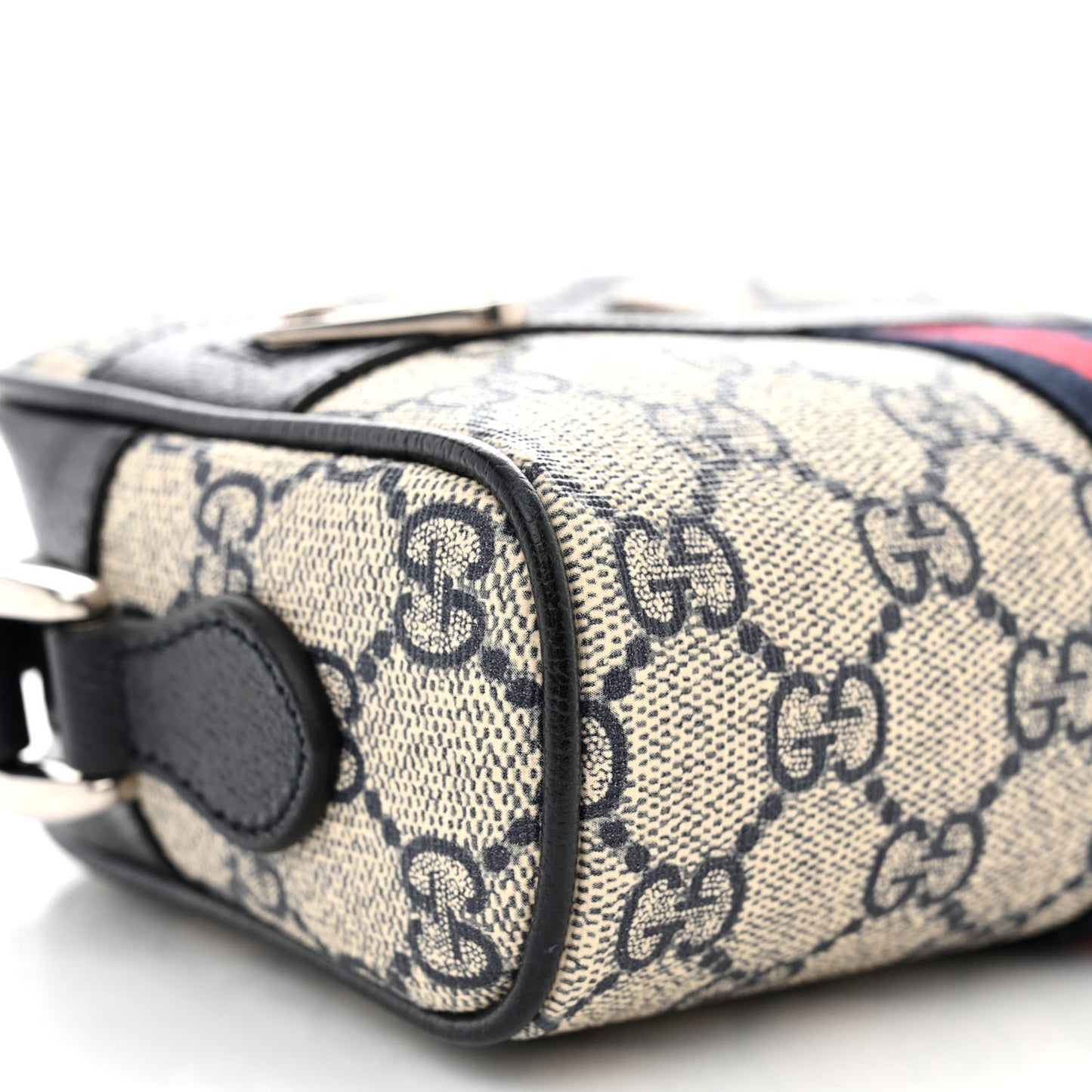 GG Supreme Monogram Textured Dollar Calfskin Web Mini Ophidia Shoulder Bag Beige Blue