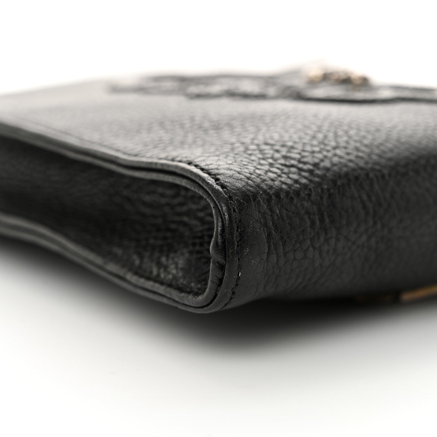 Grained Calfskin Fleur De Lis Square Pocket Crossbody Black