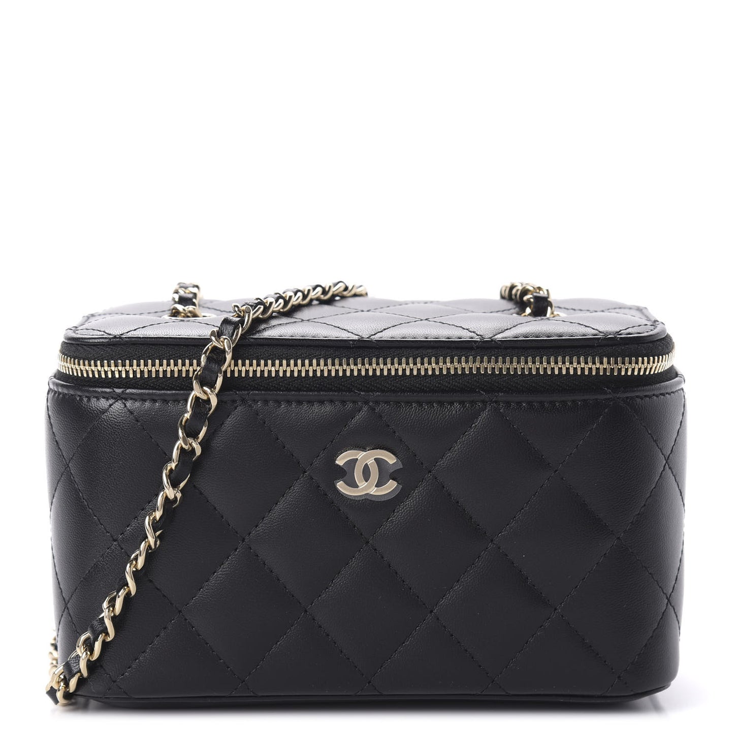 Lambskin Quilted Small Vanity Case With Chain Black