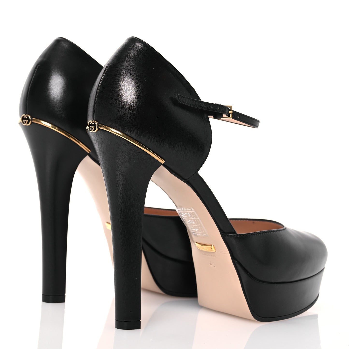 Calfskin Interlocking G Ankle Strap Platform Pumps 40 Black