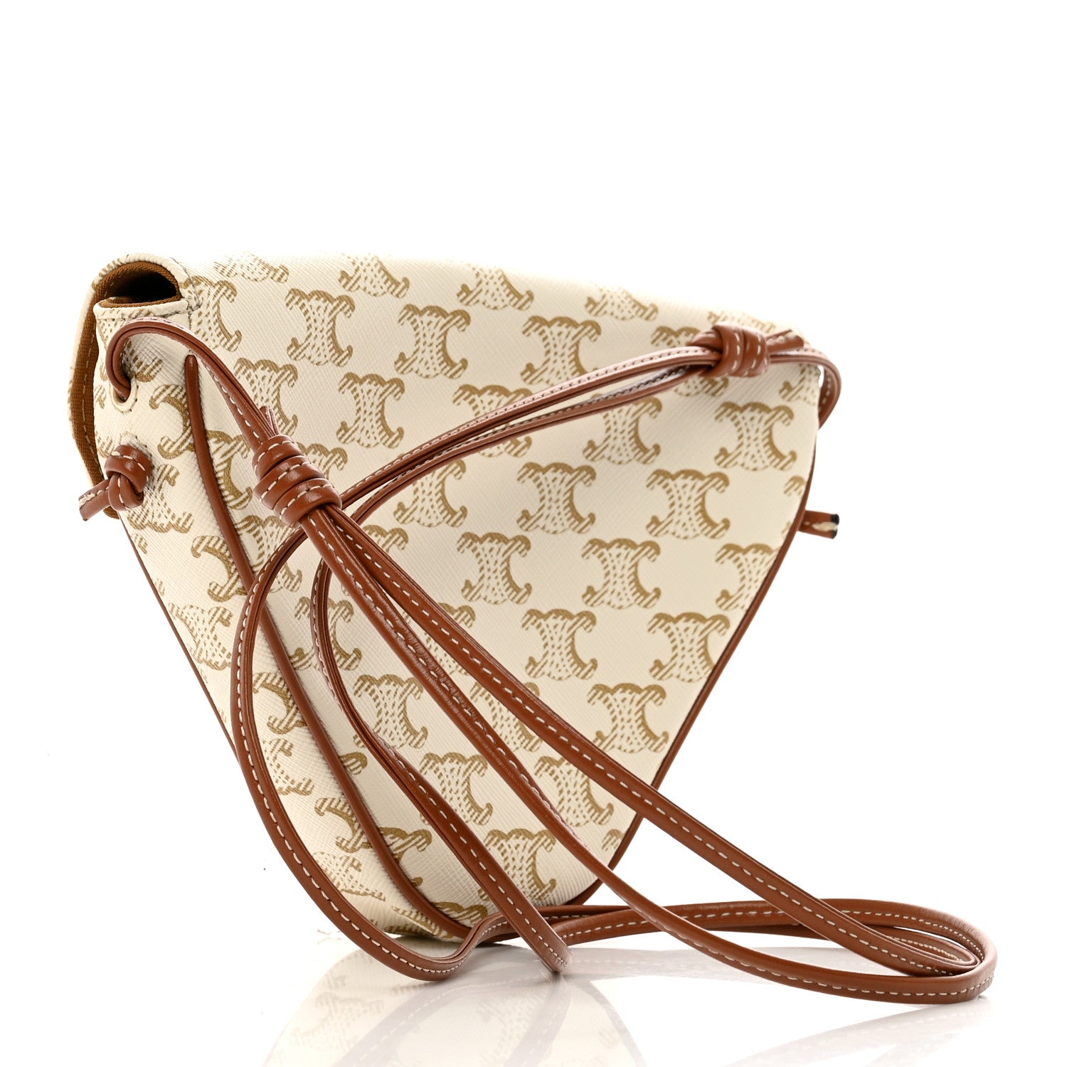 Celine Triomphe Canvas Triangle Crossbody Bag White Tan 3 of 9