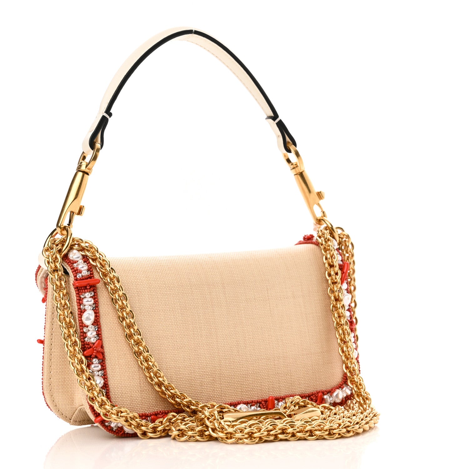 Valentino Garavani Raffia Beaded Crystal Embroidered Vlogo Small Loco Shoulder Bag Natural Orange 3 of 12