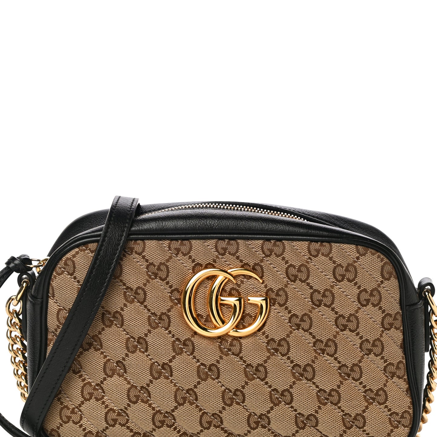 Monogram Matelasse Diagonal Small GG Marmont Chain Shoulder Bag Beige Black