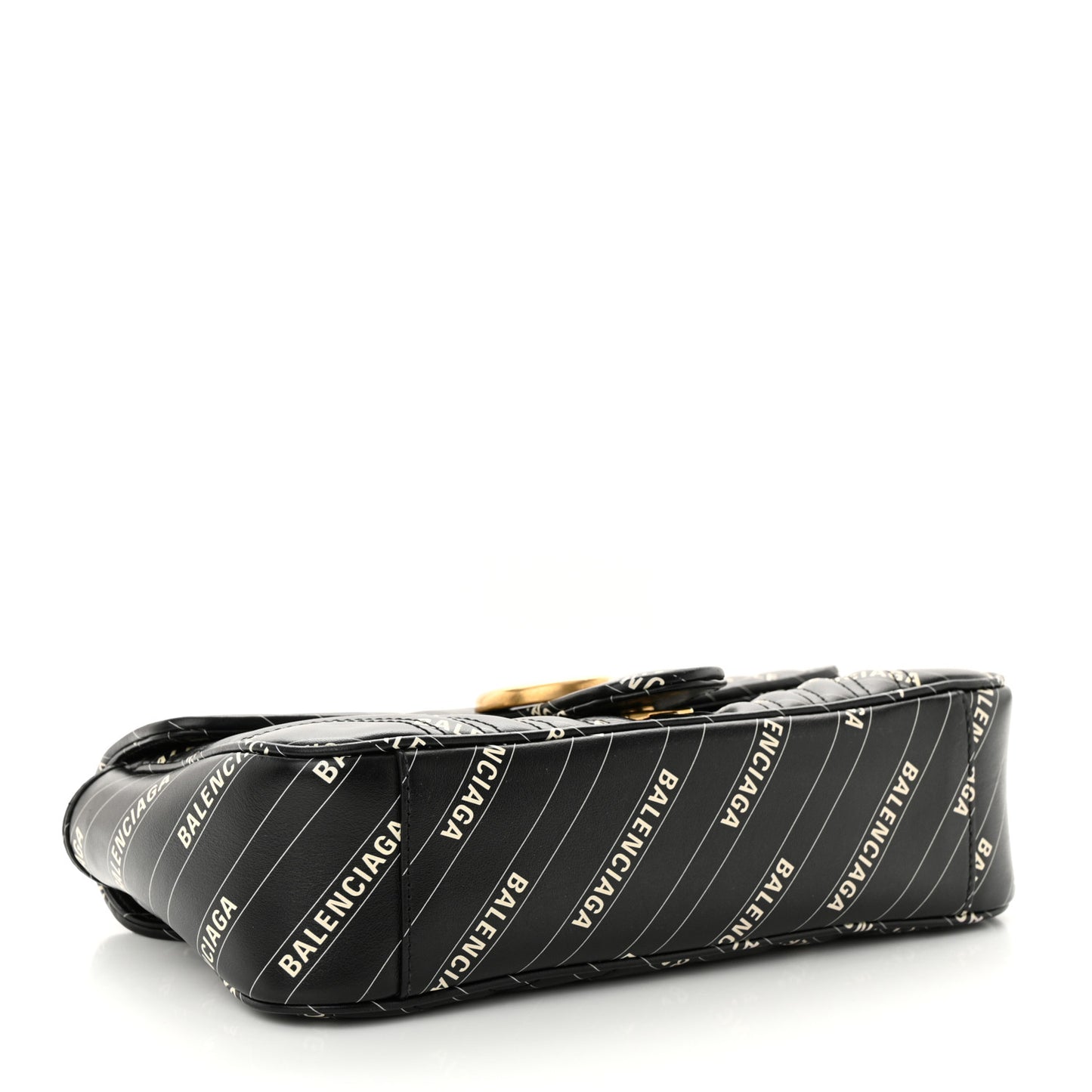 X BALENCIAGA Calfskin Matelasse Logo Print Small GG Marmont Shoulder Bag Black