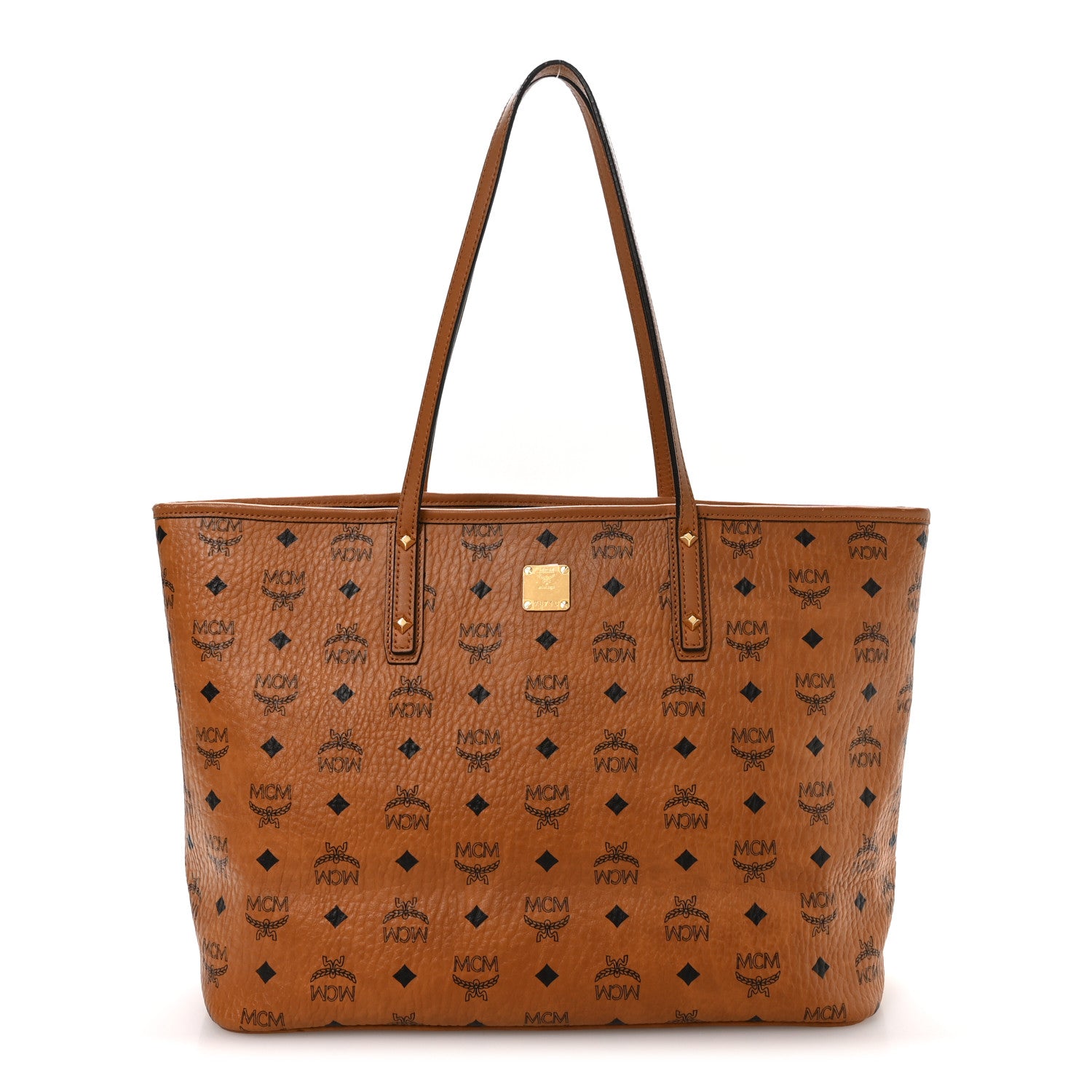 MCM Visetos Medium Anya Top Zip Shopper Tote Cognac 1853555