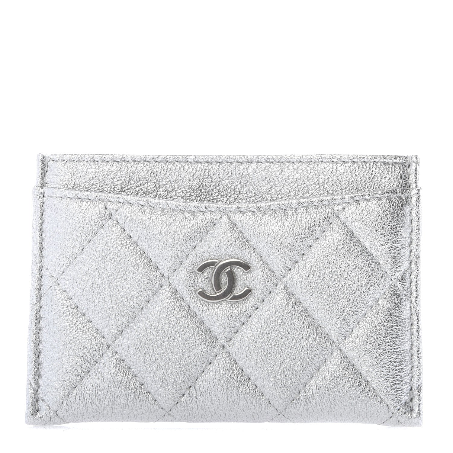 Chanel Metallic Lambskin Quilted Card Holder Silver 1 of 11