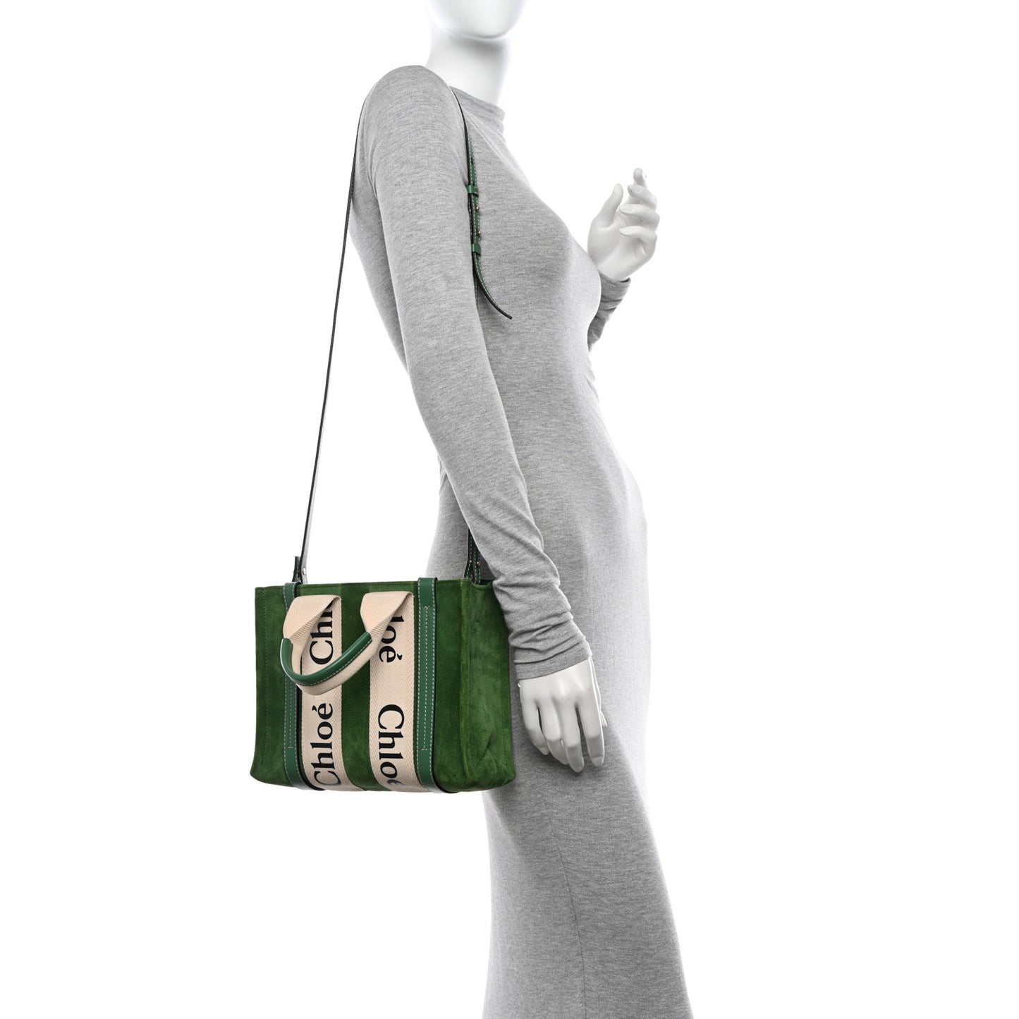 Suede Calfskin Small Woody Ribbon Tote Bright Green