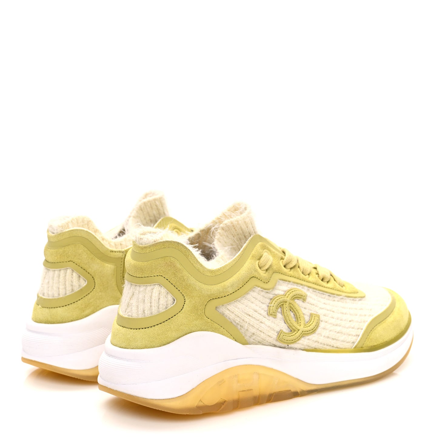 Suede Calfskin Stretch Fabric CC Sneakers 35 Yellow