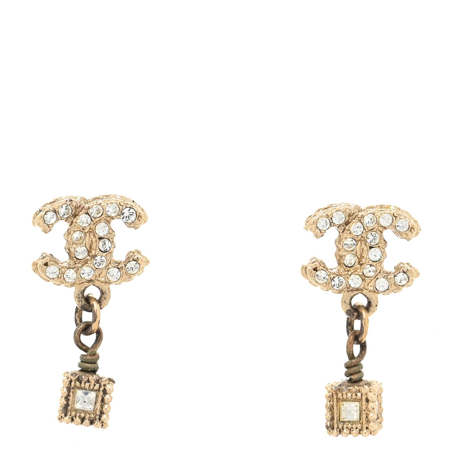 Chanel Crystal CC Drop Earrings Gold 1 of 4