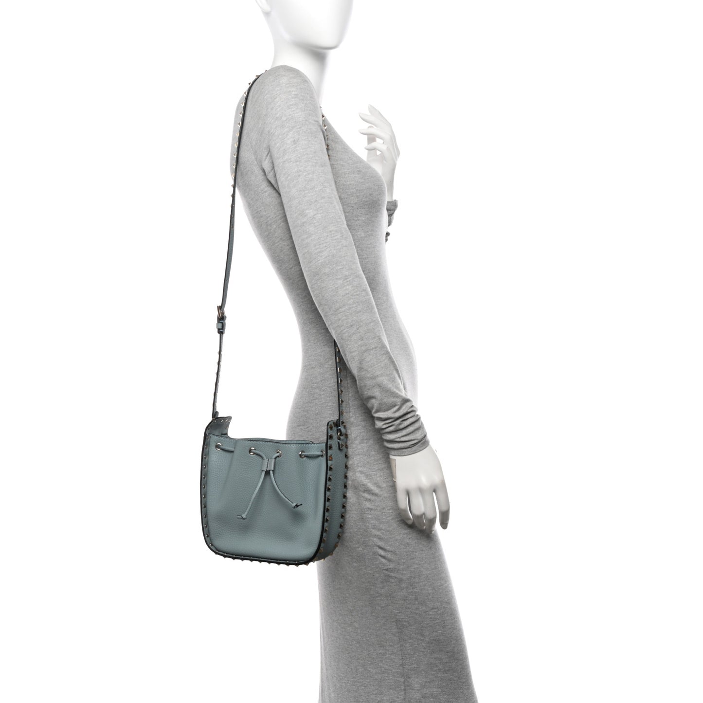 Grained Calfskin Rockstud Bucket Bag Amadeus