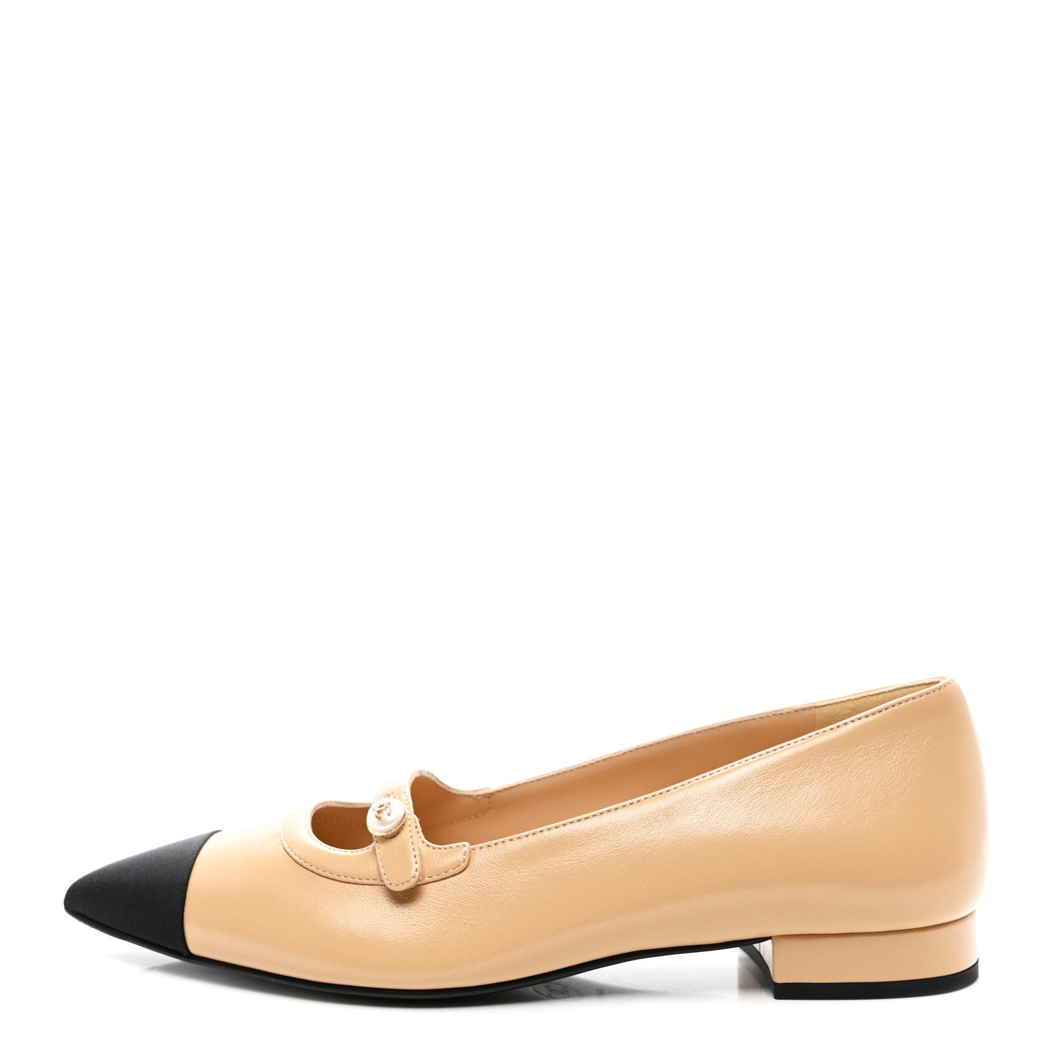 Chanel Lambskin Grosgrain Pointed Toe CC Ballet Flats 39 Beige Black 1 of 9