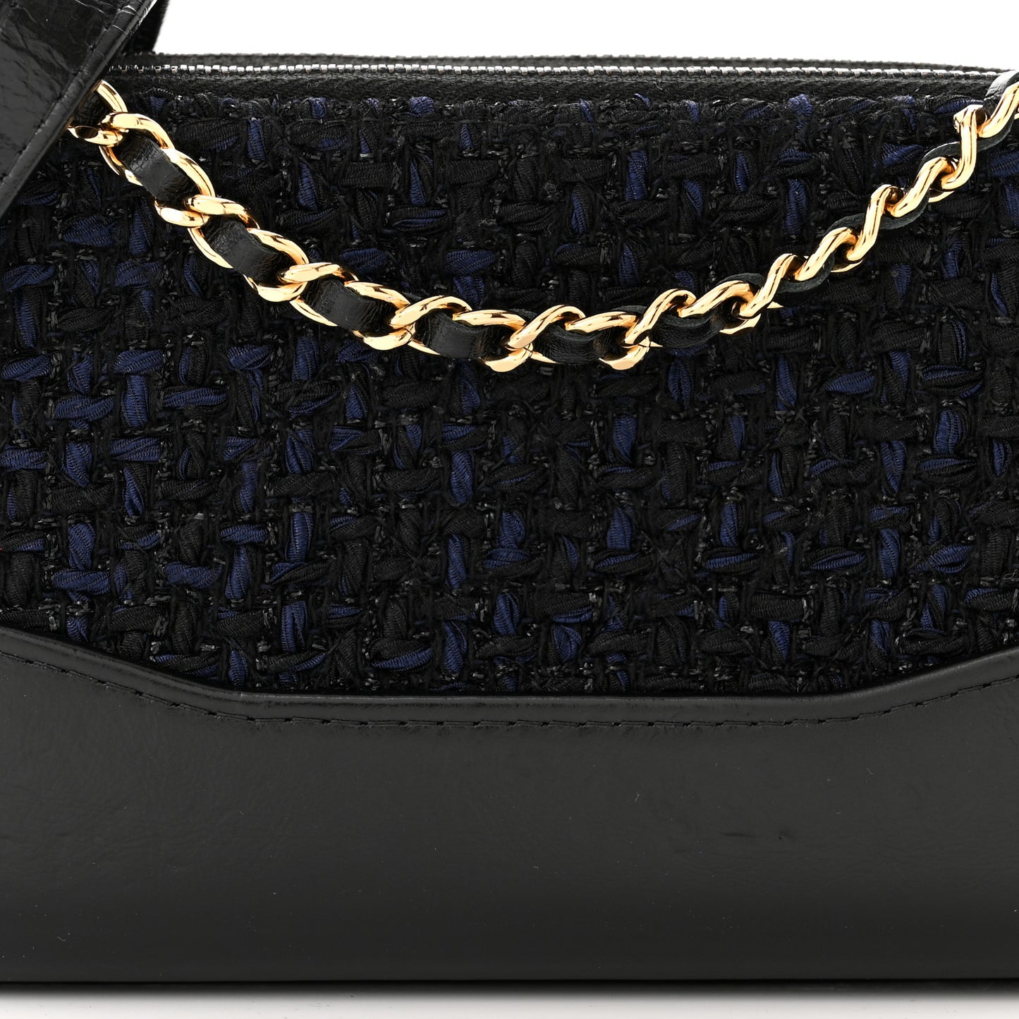 Tweed Aged Calfskin Quilted Small Gabrielle Clutch With Chain Black Blue