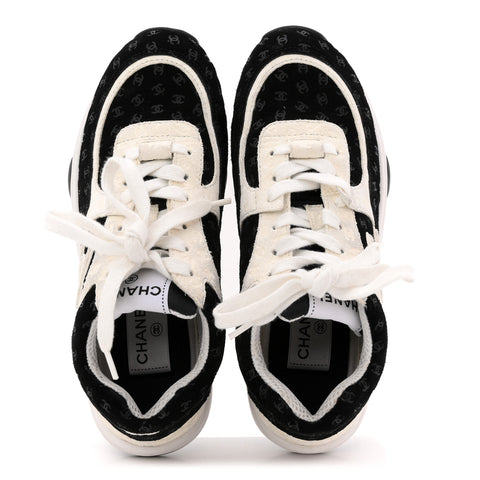 Nylon Suede Calfskin Printed CC Sneakers 36 White Black