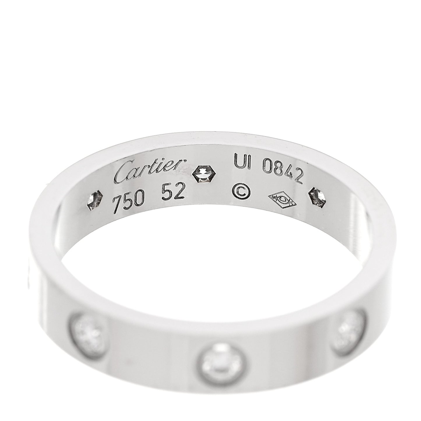 18K White Gold 8 Diamond 4mm Wedding Band LOVE Ring 52 6