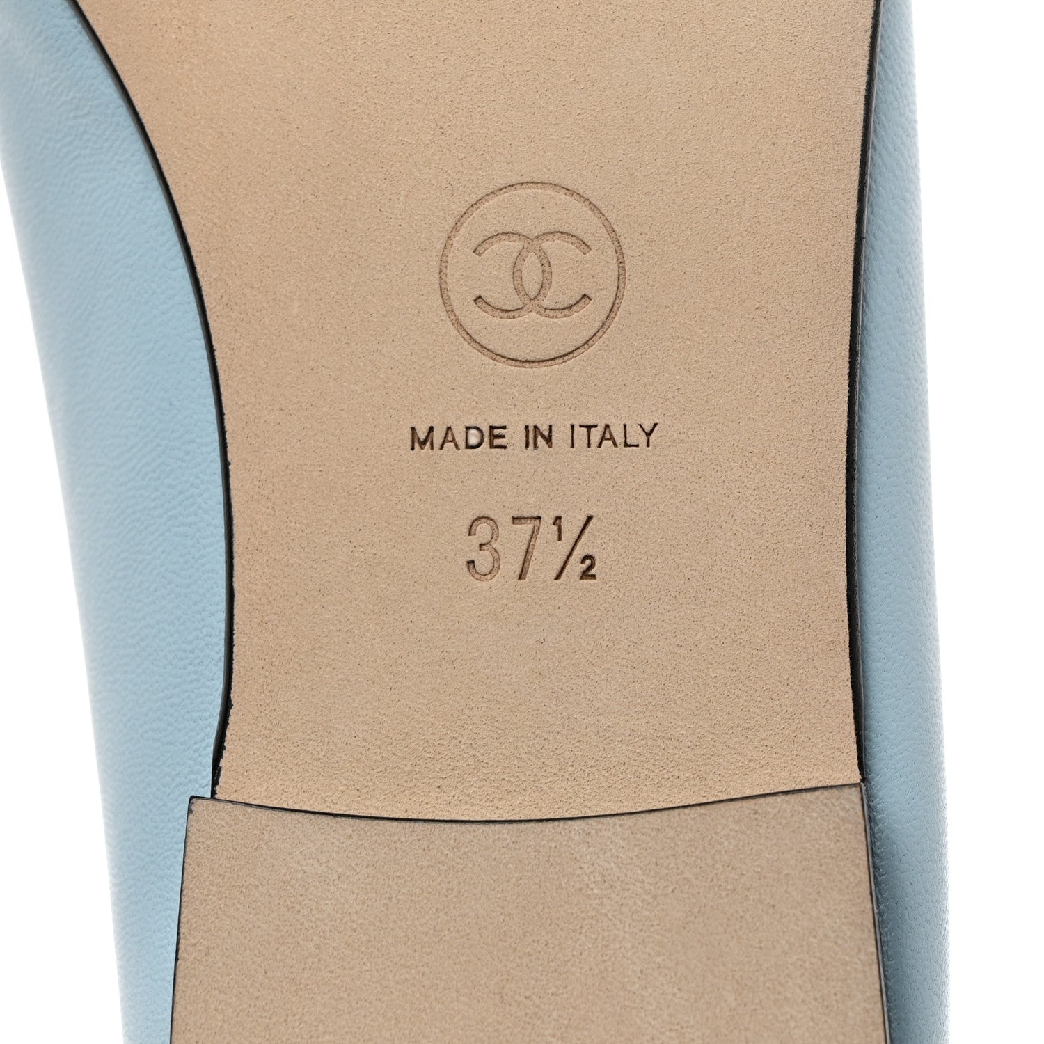 Chanel Lambskin Grosgrain Cap Toe CC Ballerina Flats 37.5 Light Blue Black 8 of 10