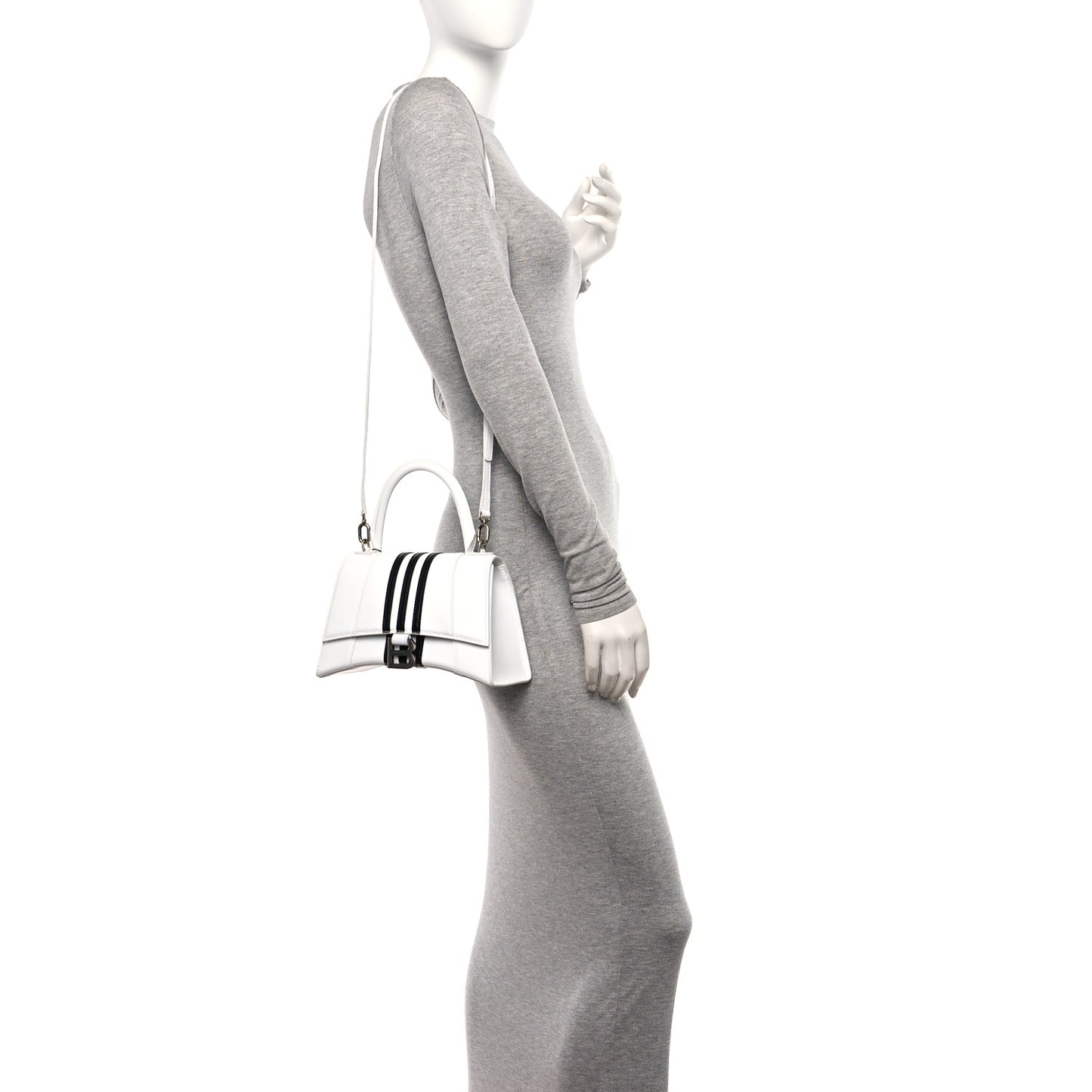 X ADIDAS Shiny Box Calfskin Small Hourglass Top Handle Bag Off White Black