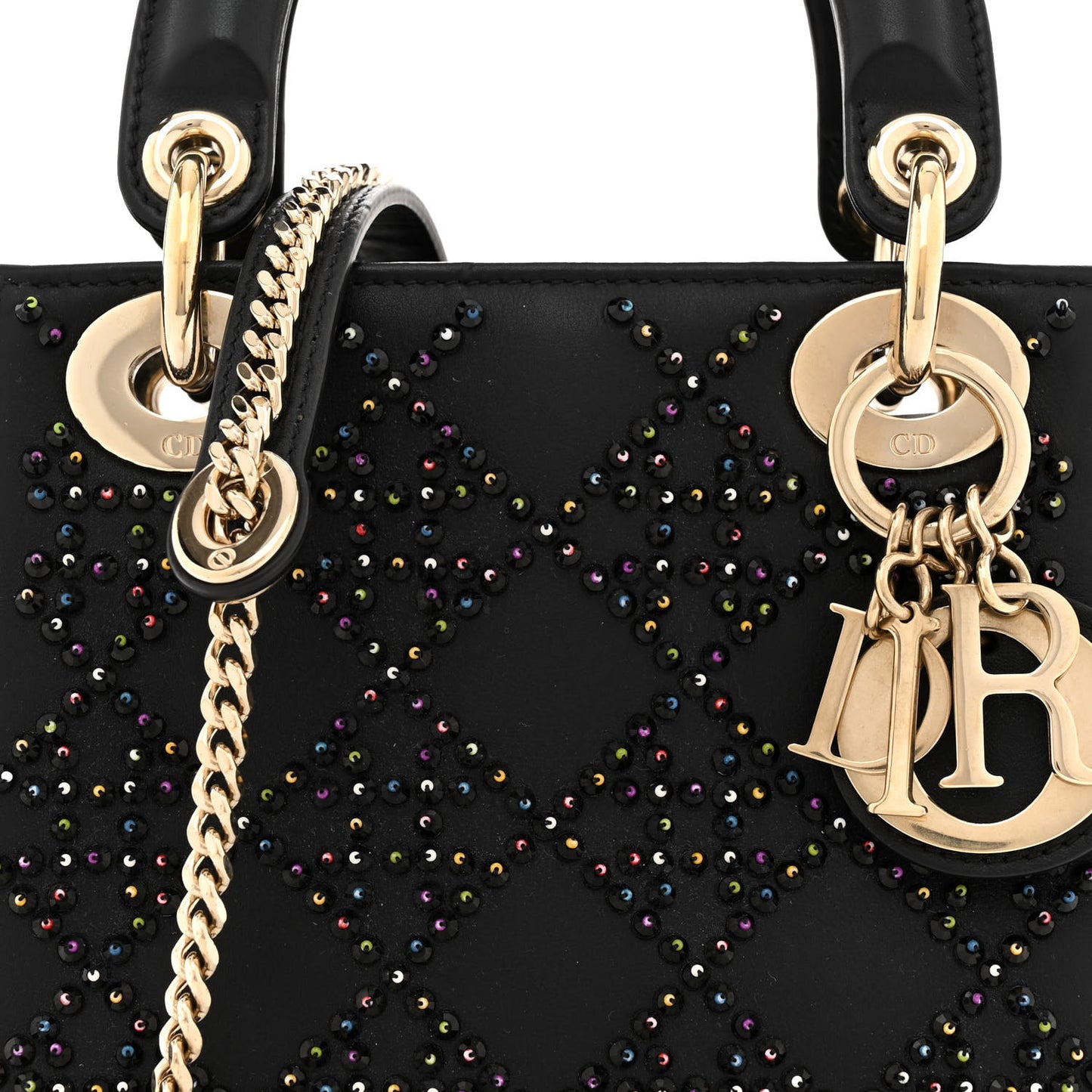 Lambskin Cannage Beaded Embroidery Mini Lady Dior Black