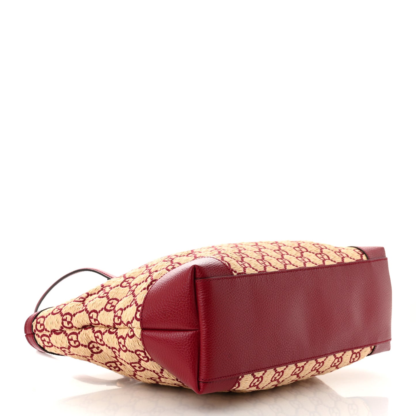 Straw Jacquard Dollar Calfskin GG Monogram Medium Ophidia Shopping Tote Natural New Cherry Red