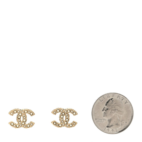 Metal Graduated Pearl Crystal CC Earrings Light Gold