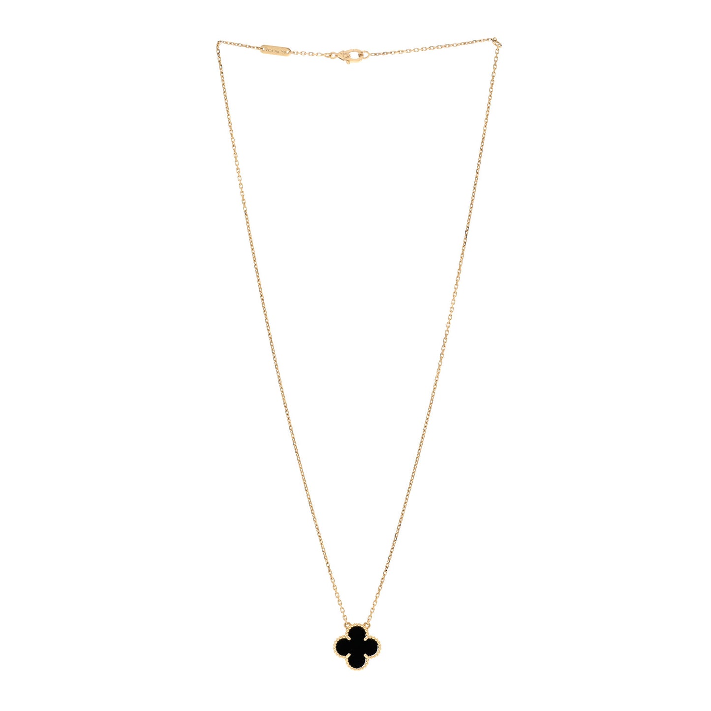 18K Yellow Gold Black Onyx Vintage Alhambra Pendant Necklace