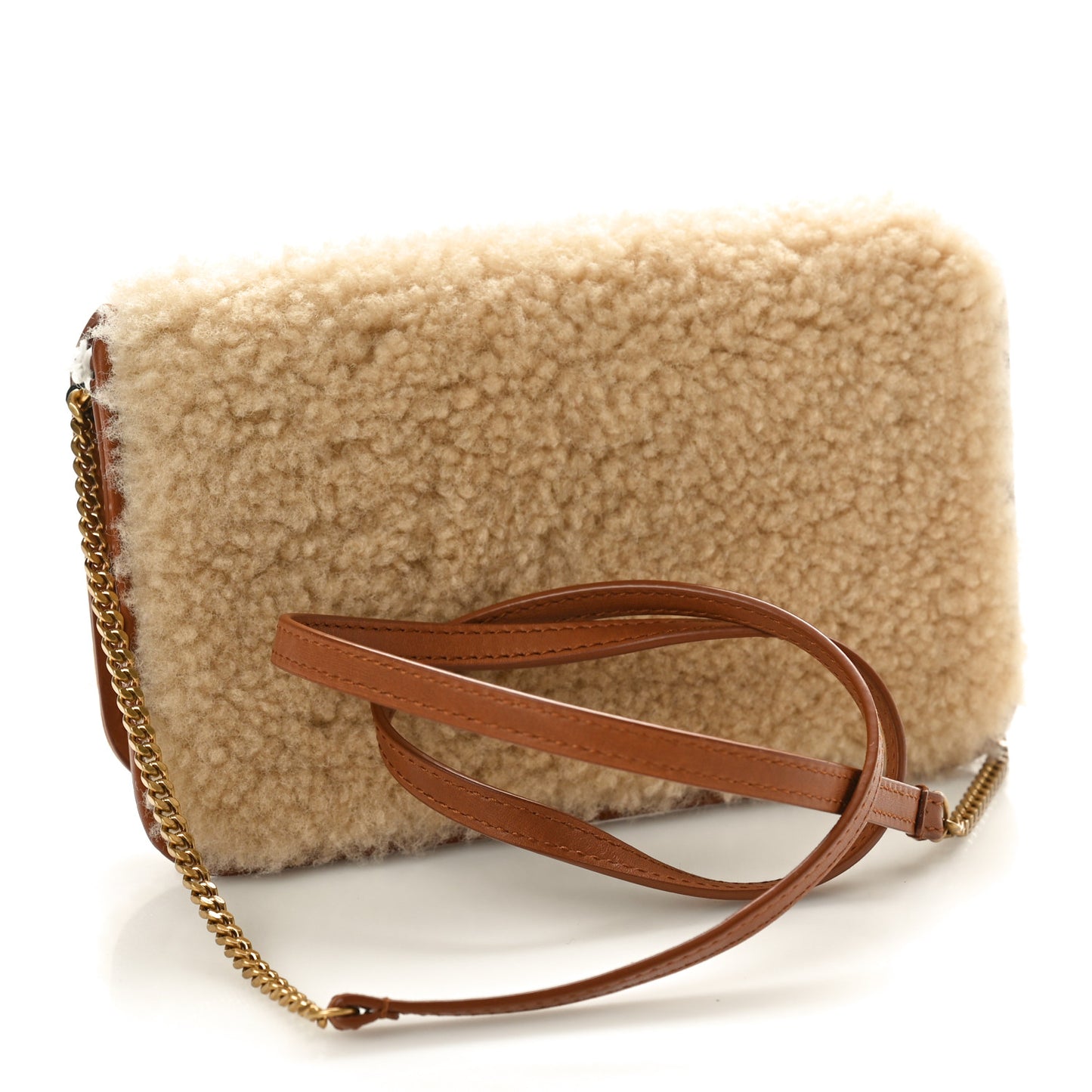 Shearling Monogram Phone Holder Crossbody Brown