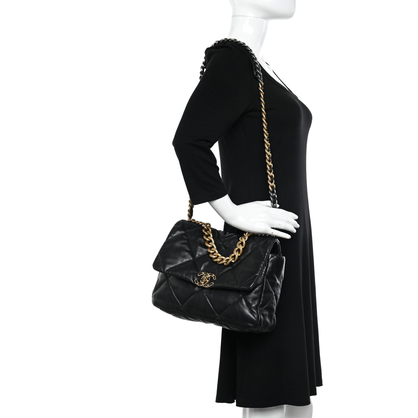 Lambskin Quilted Large Chanel 19 Flap Black