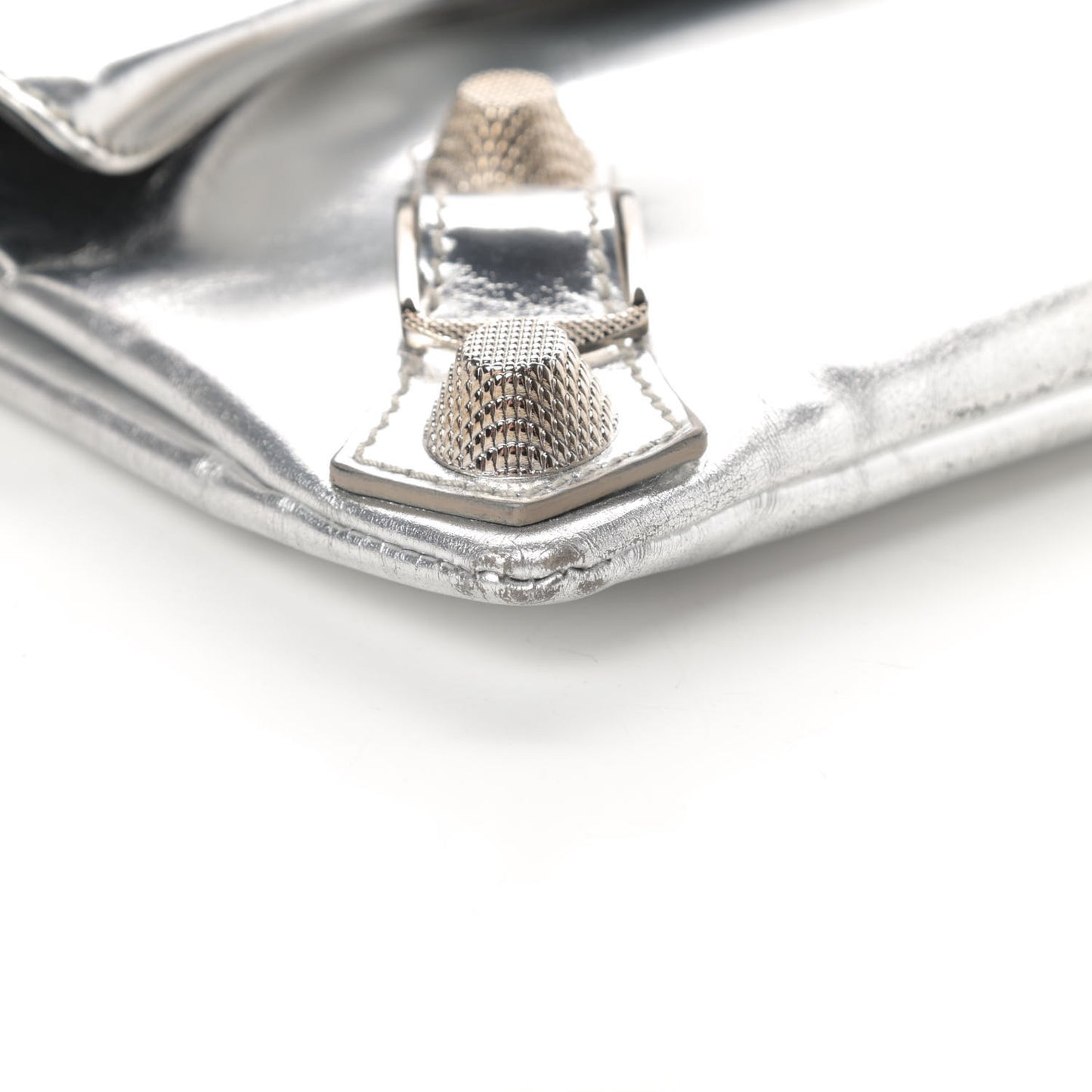 Laminated Calfskin Giant 21 Silver Hardware Envelope Clutch Silver