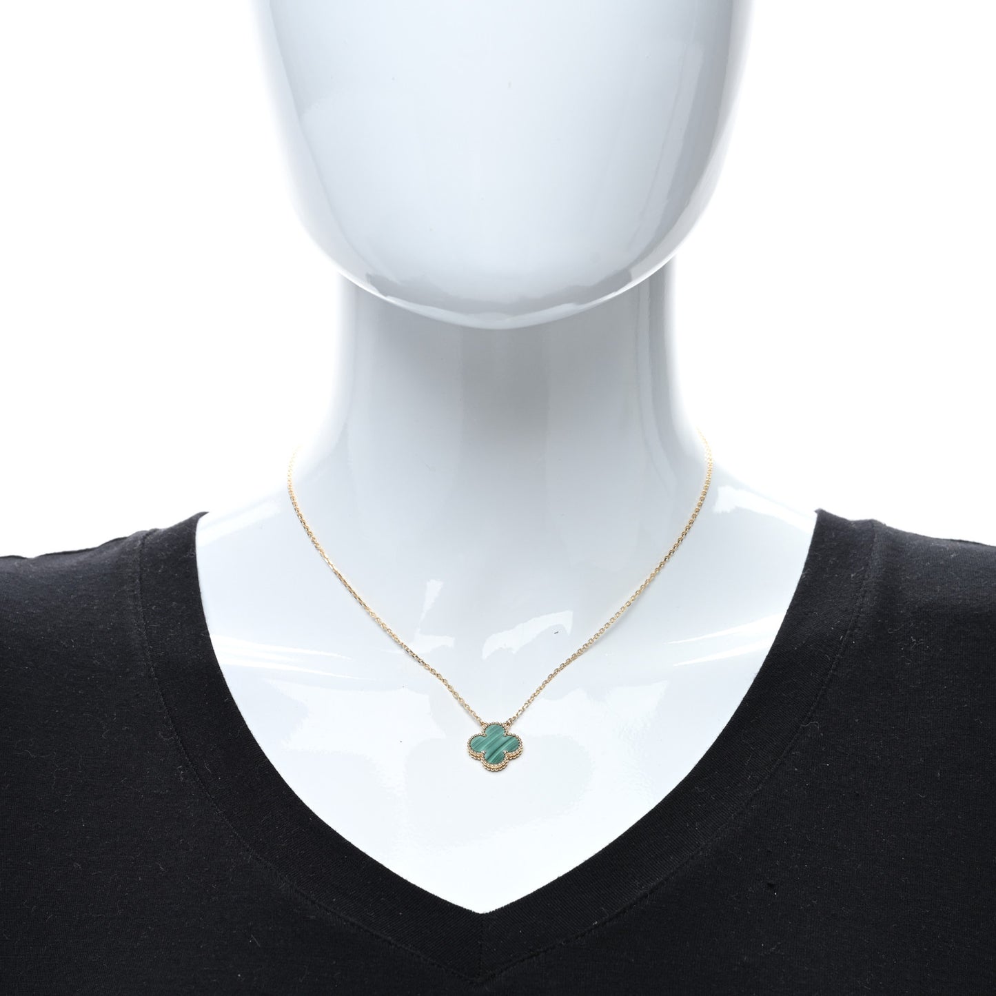 18K Yellow Gold Malachite Vintage Alhambra Pendant Necklace