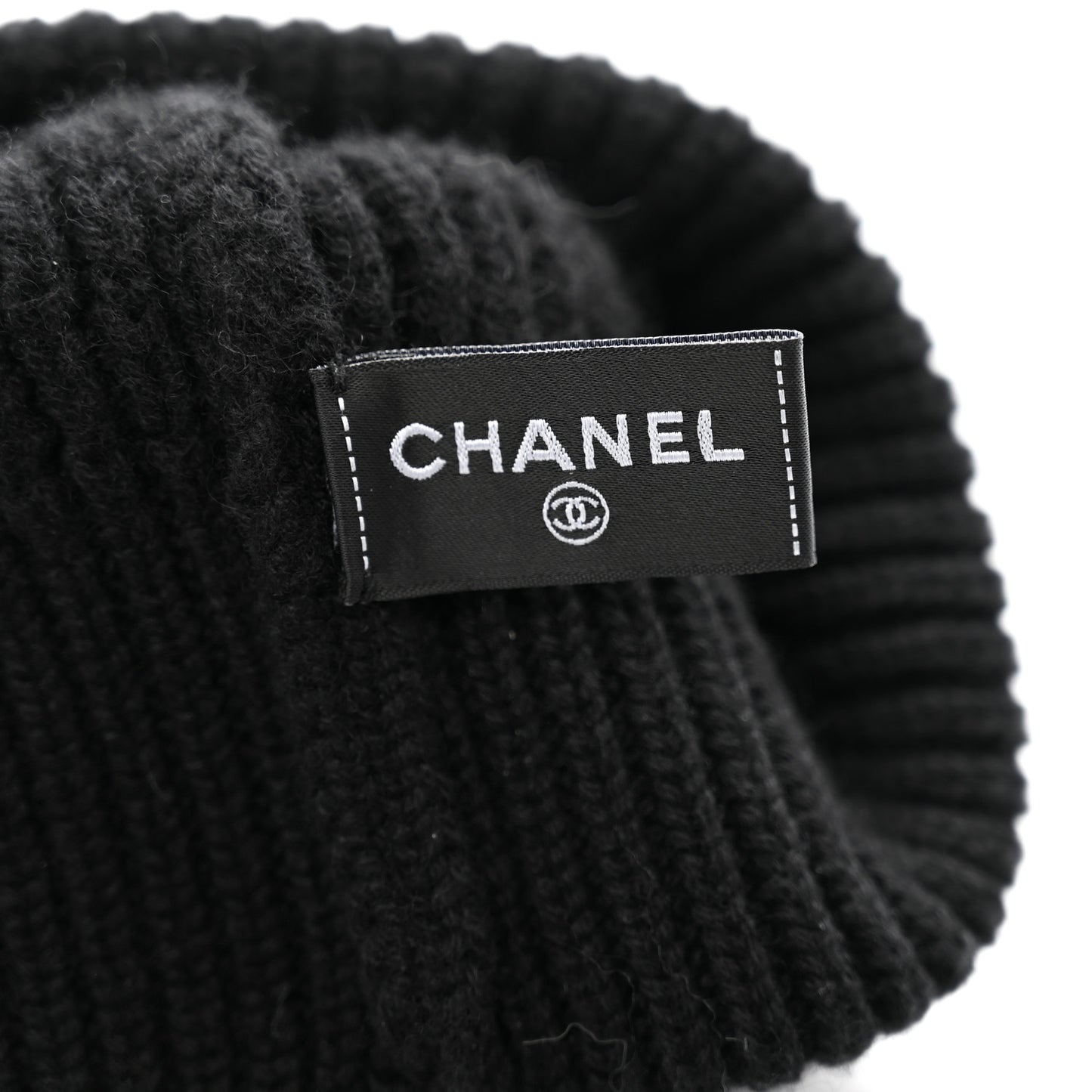 Wool Cashmere CC Beanie Hat Black White