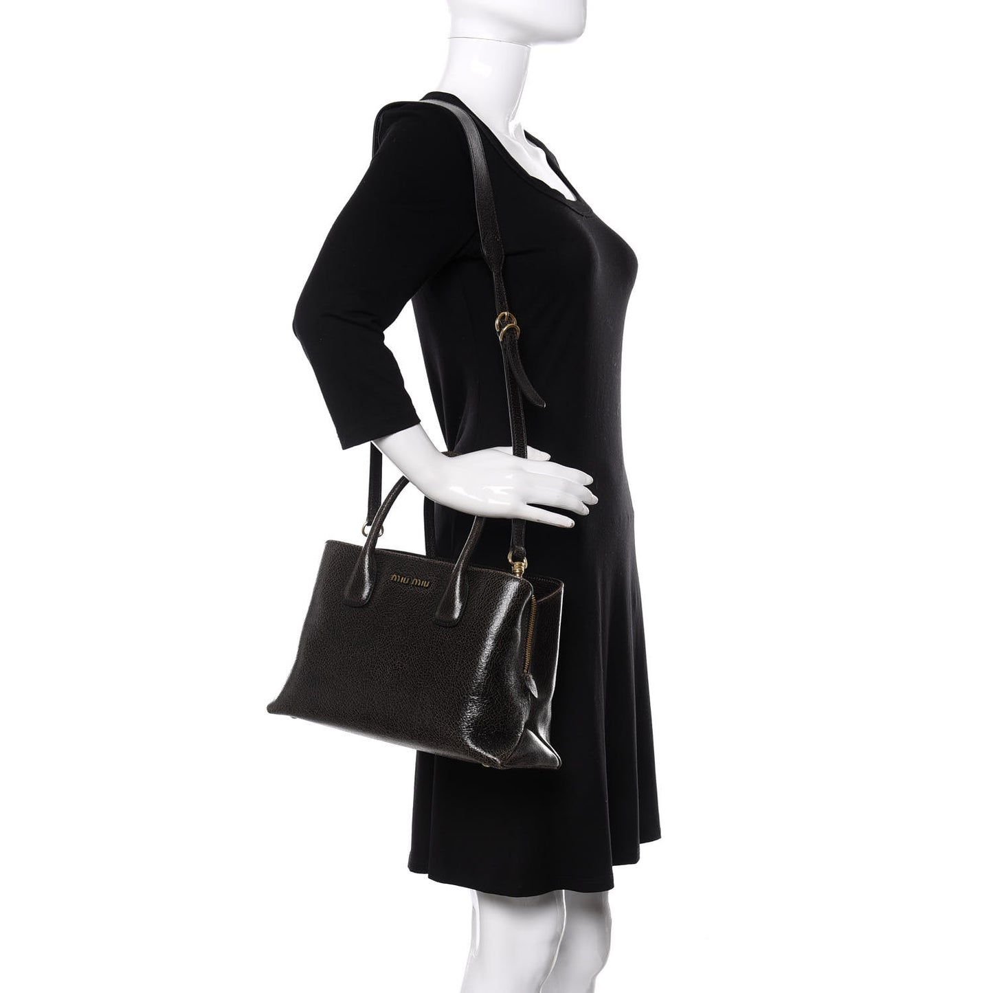 Calfskin Craquele Shopping Bag Ebano