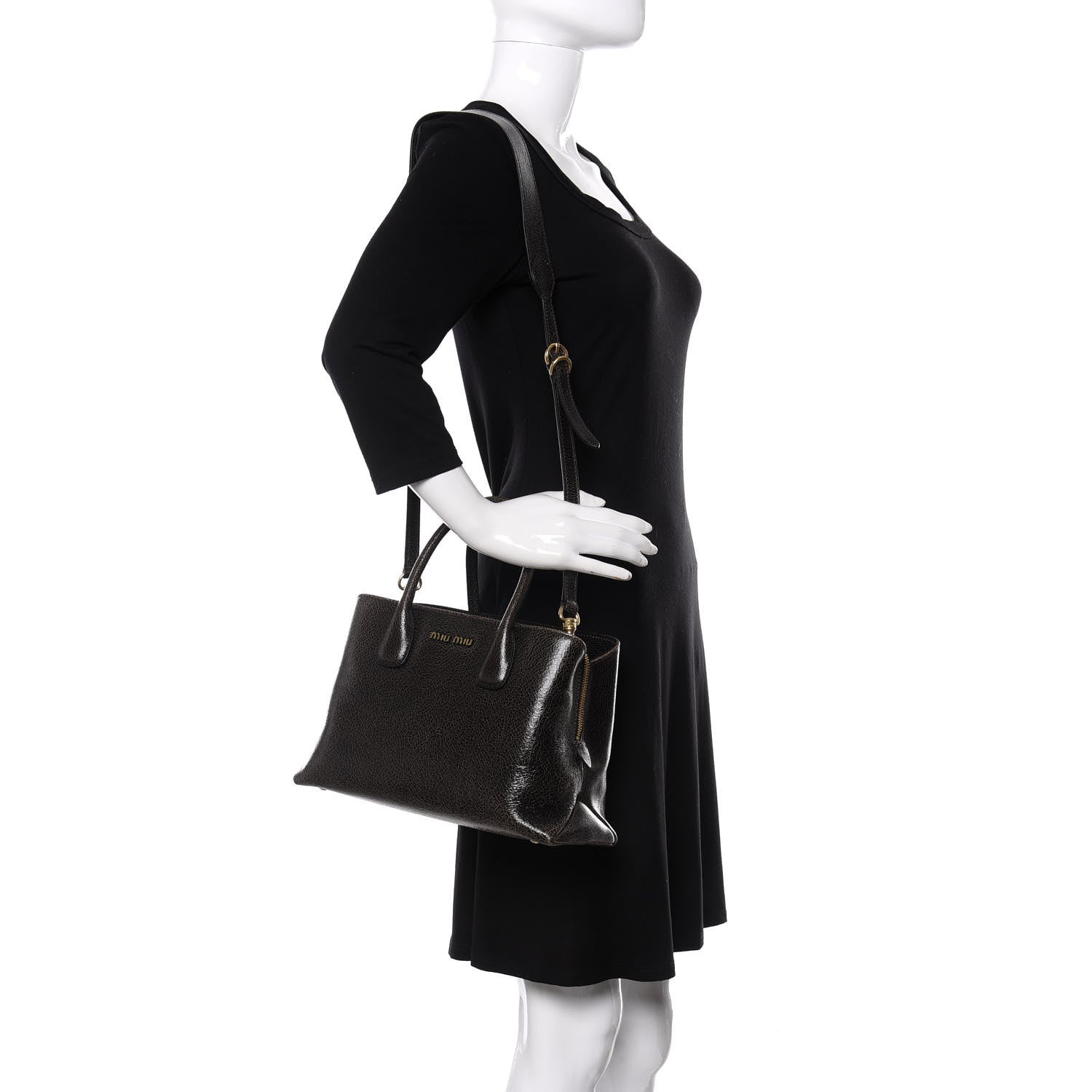 Miu Miu Calfskin Craquele Shopping Bag Ebano 2 of 9