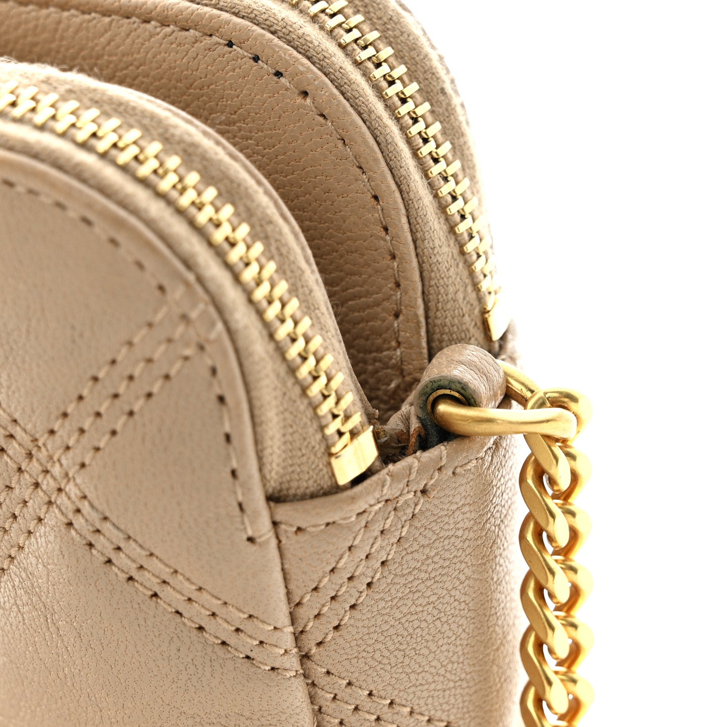 Grained Lambskin Quilted Mini Becky Double Zip Bag Natural Tan