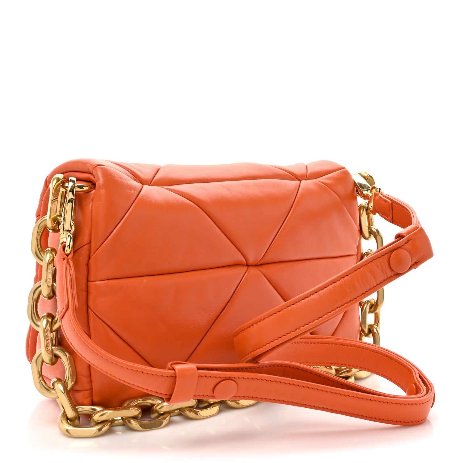 Prada Nappa Triangle Quilted Medium Patchwork System Flap Bag Arancio 3 of 9