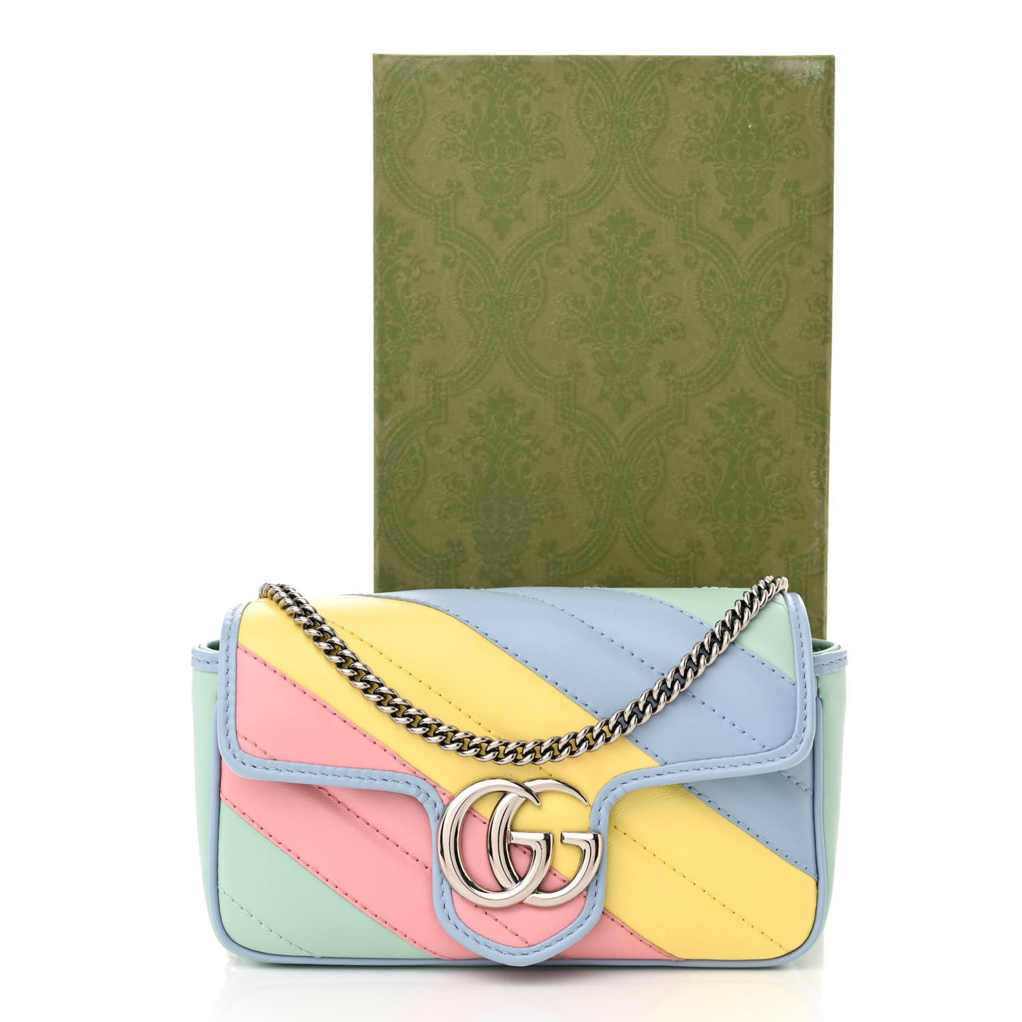 Calfskin Matelasse Diagonal Super Mini GG Marmont Shoulder Bag Multicolor Pastel