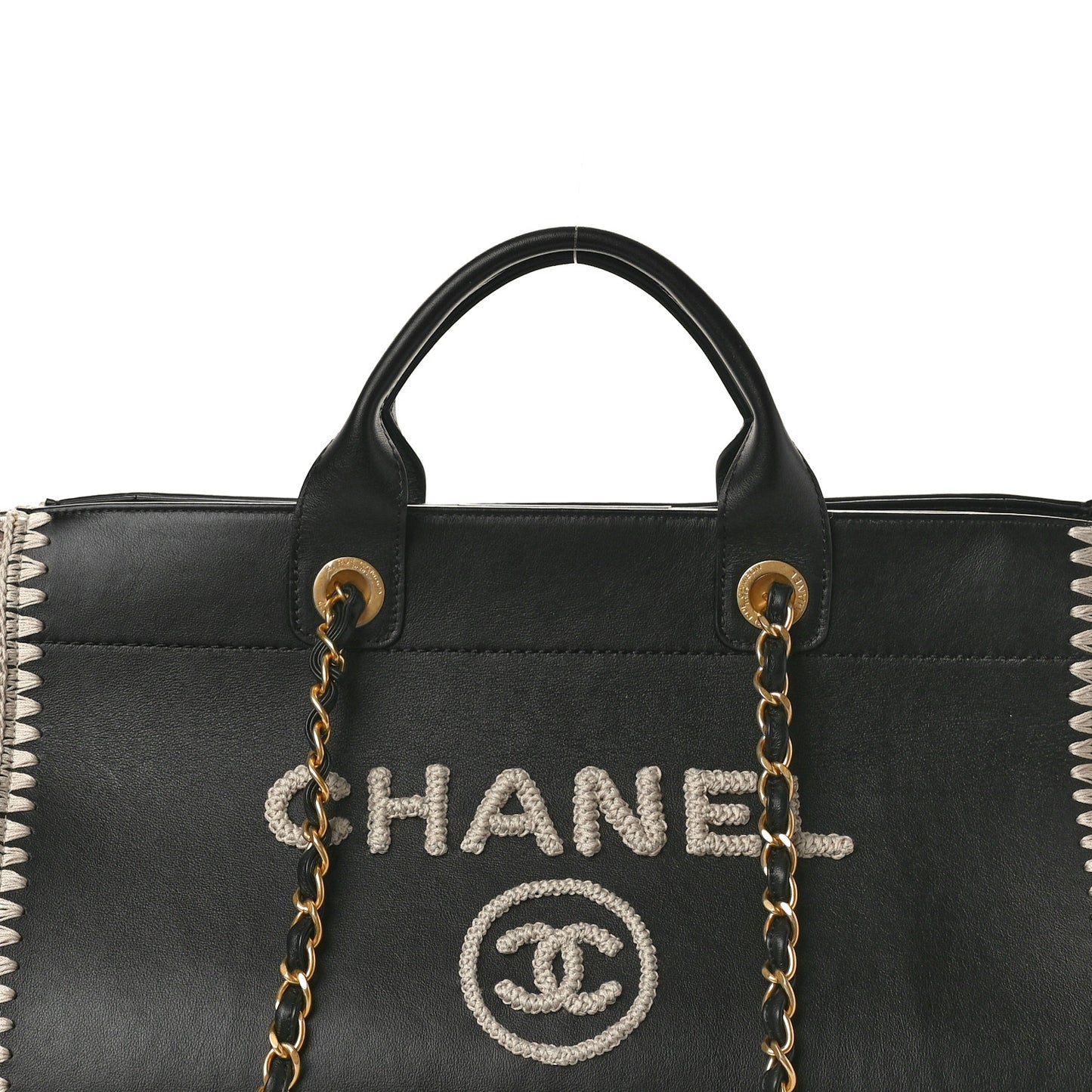Calfskin Knit Medium Deauville Tote Black Grey