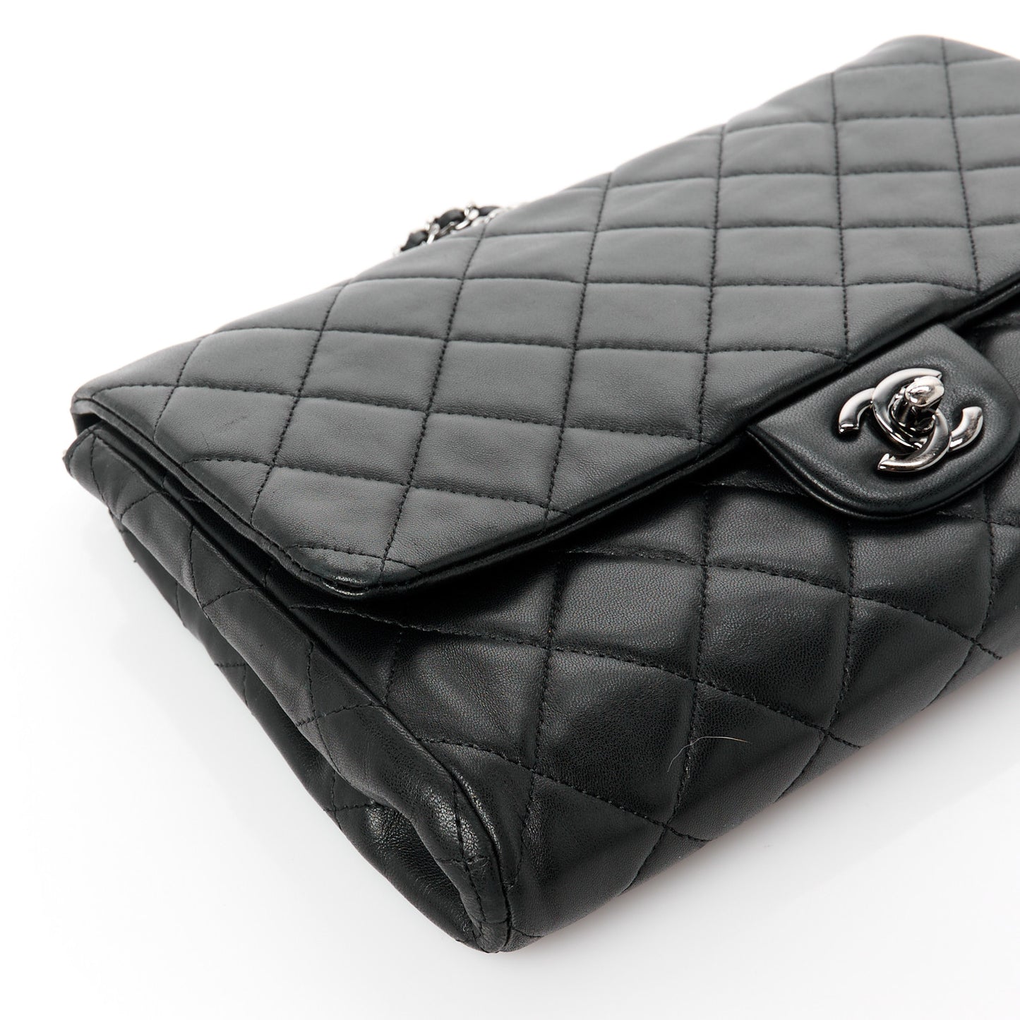Lambskin Quilted Clutch with Chain Flap Black