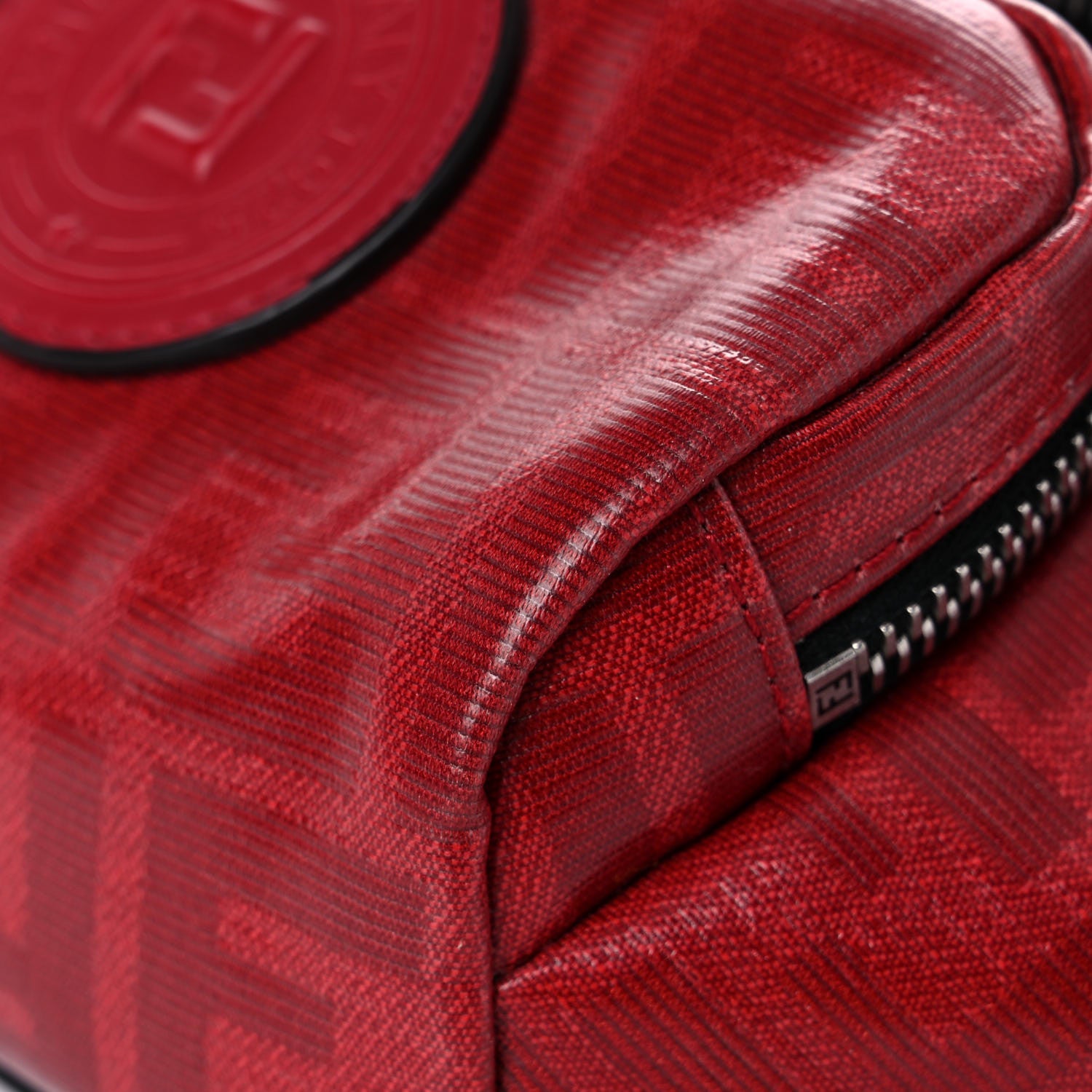 Fendi Glazed Fabric Vitello Century FF 1974 Stamp Patch Pocket Belt Bag Rosso 9 of 12