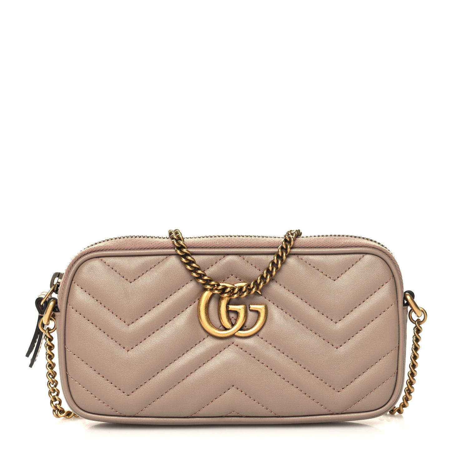 Calfskin Matelasse Mini GG Marmont Chain Crossbody Bag Porcelain Rose