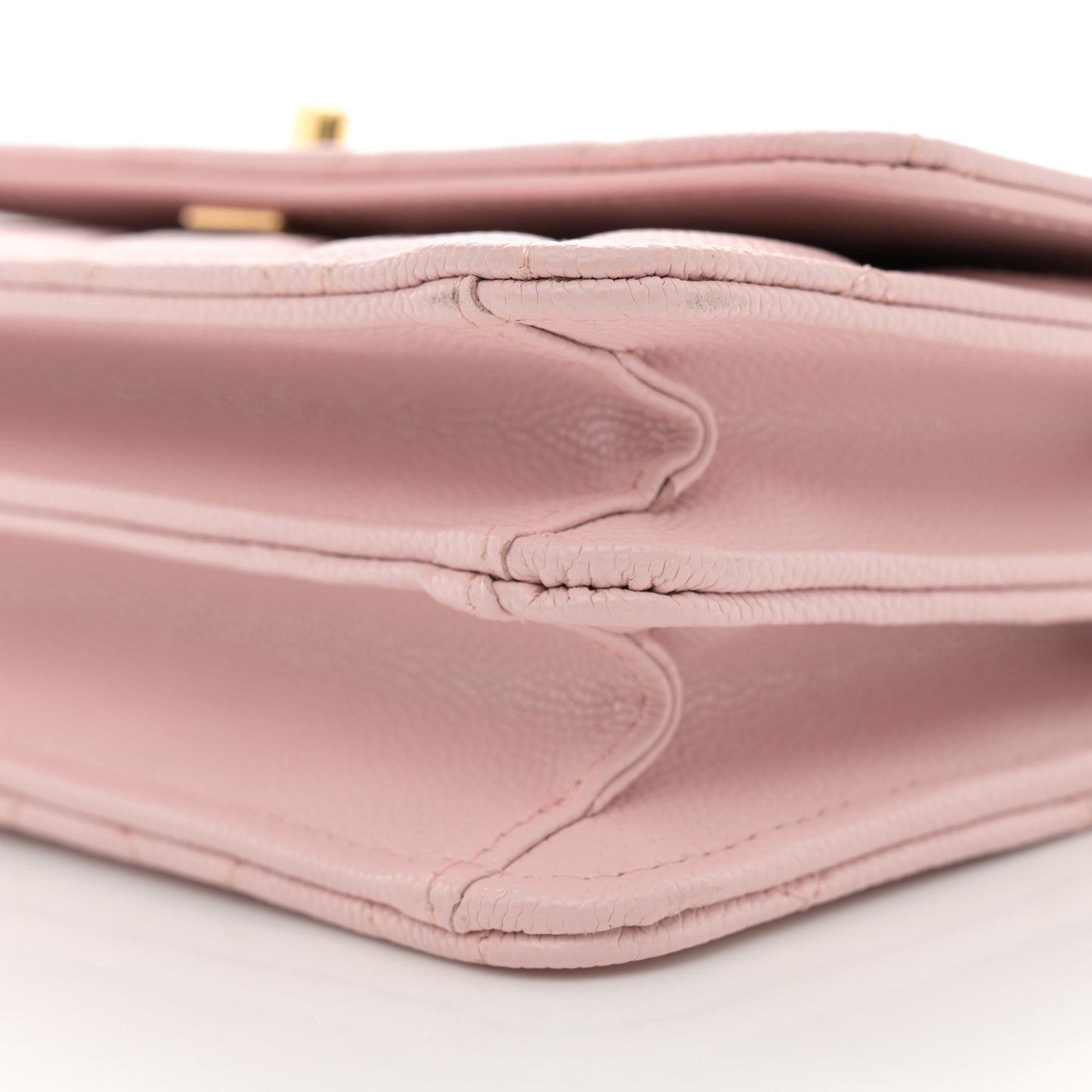 Shiny Caviar Quilted Flap Charm Wallet On Chain WOC Light Pink