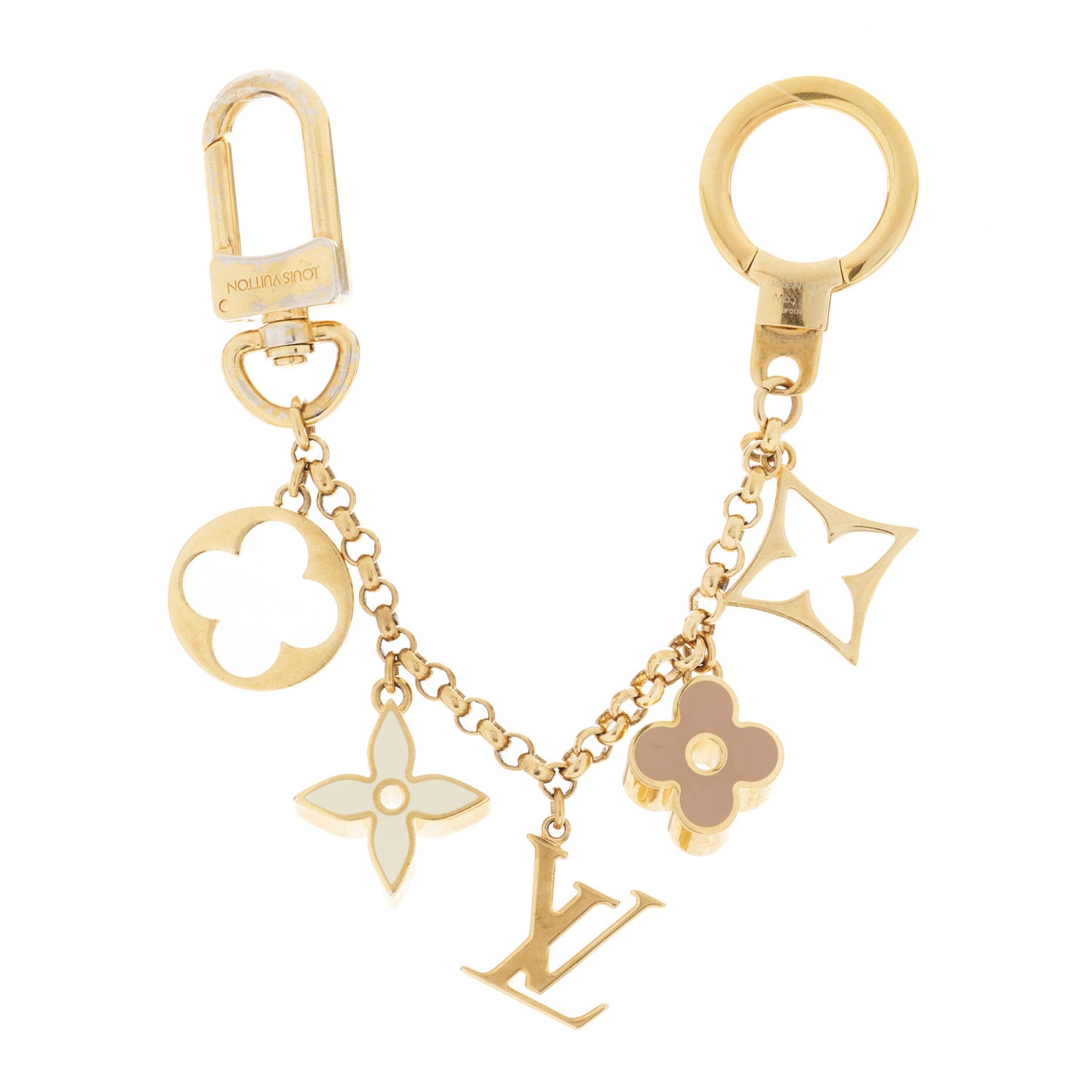 Brass Enamel Fleur De Monogram Bag Charm Chain Gold
